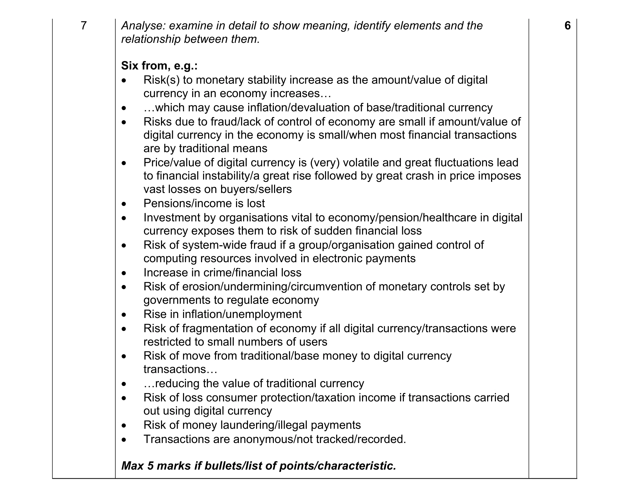 Mark scheme for question 10