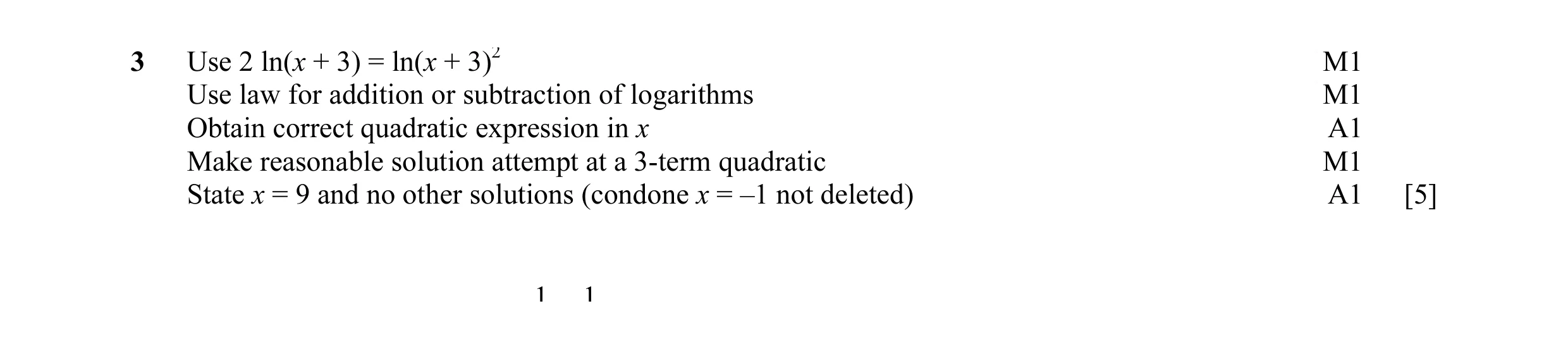 Mark scheme for question 1