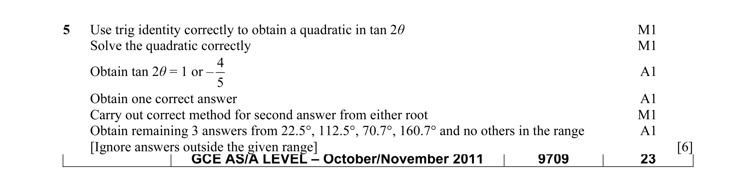 Mark scheme for question 3