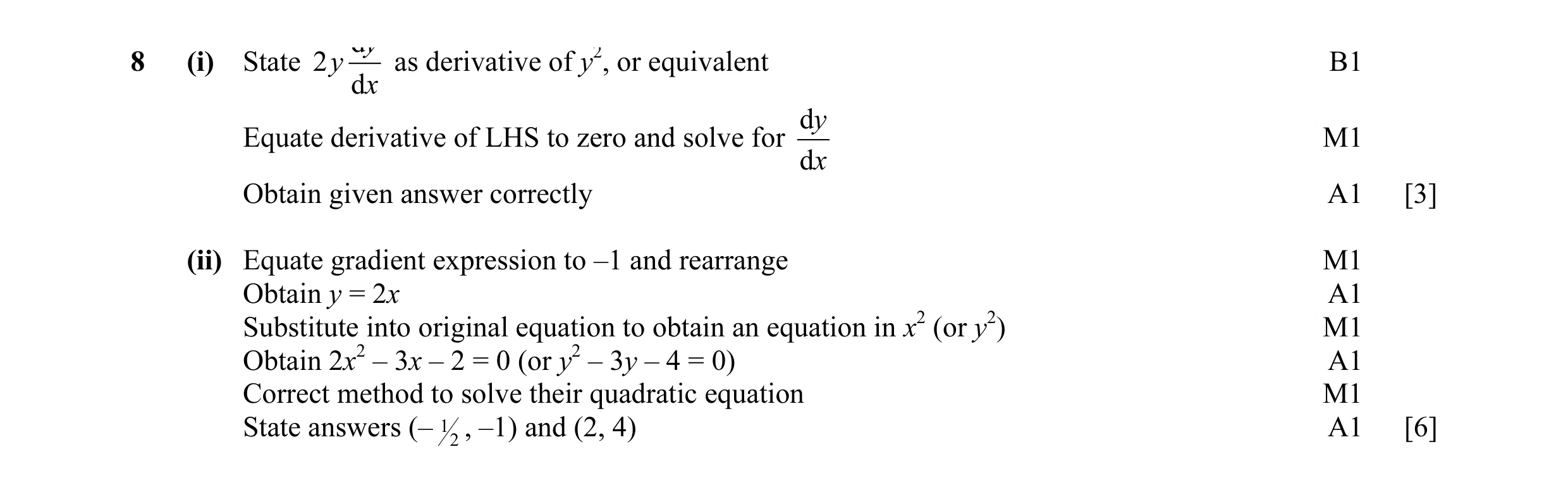 Mark scheme for question 10