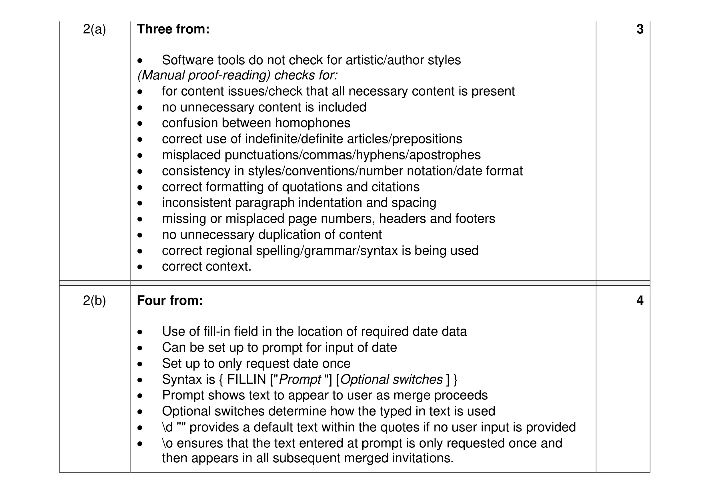 Mark scheme for question 10