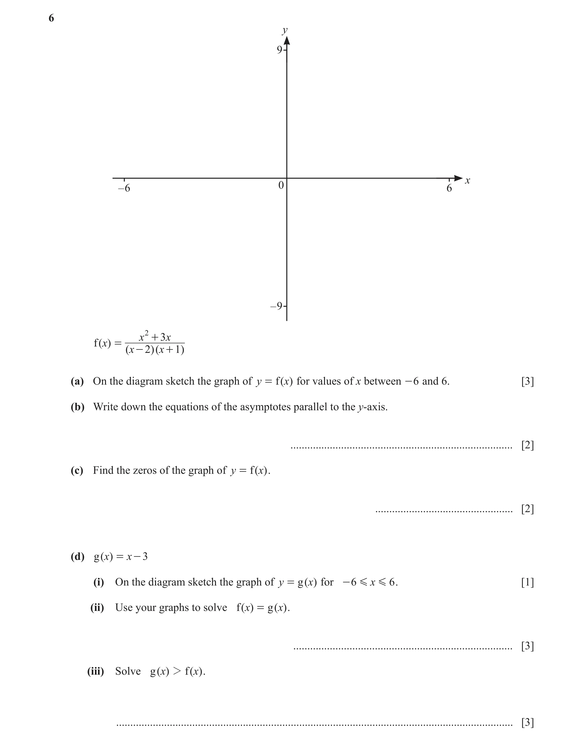Question 67: y 9 x – 6 0 6 – 9 x 2 + 3 x f ( x) = ( x - 2)( x + 1) (a) On the diagram sketch the graph of y = f ( x) for values of x between - 6 and 6. …
