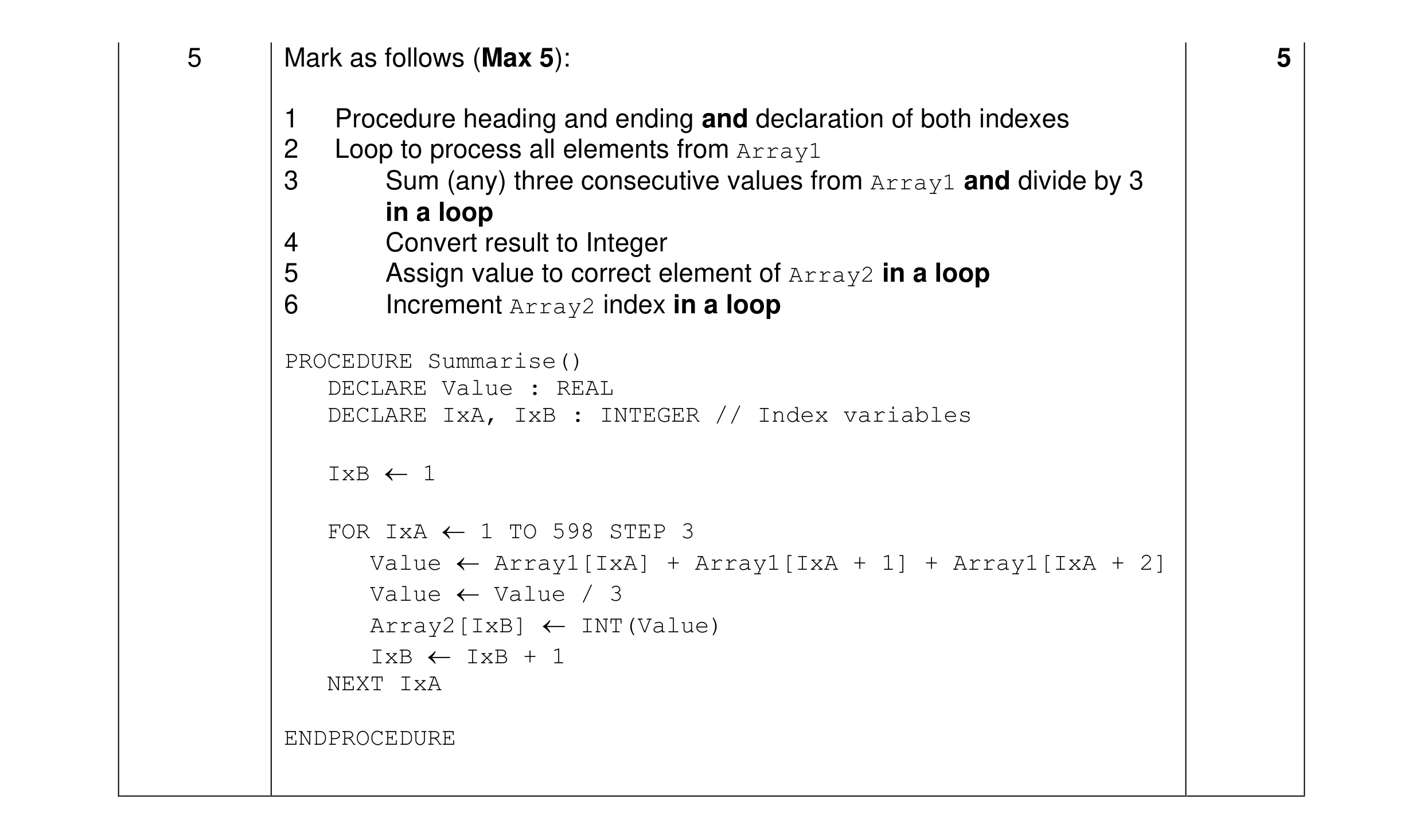 Mark scheme for question 11