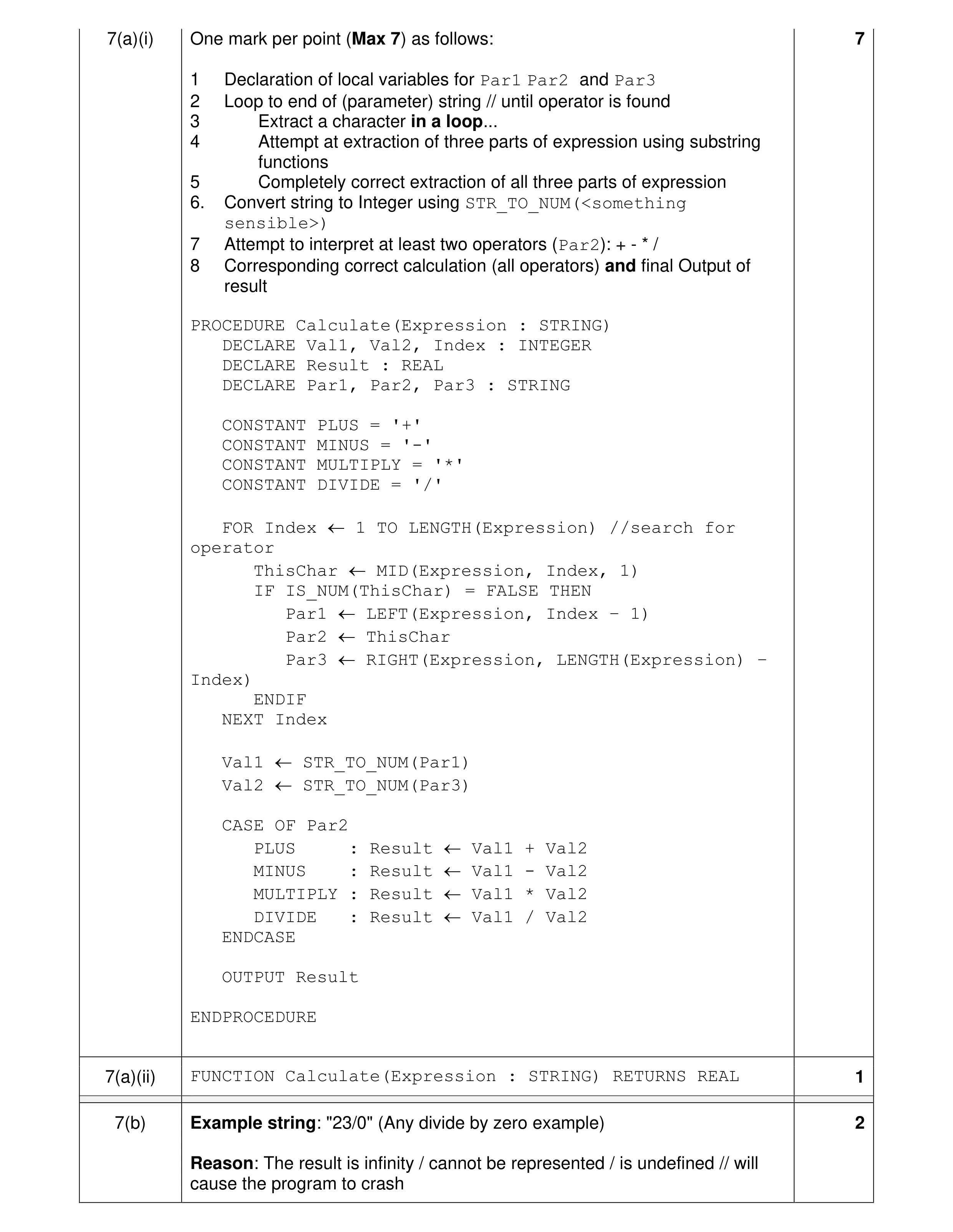 Mark scheme for question 12