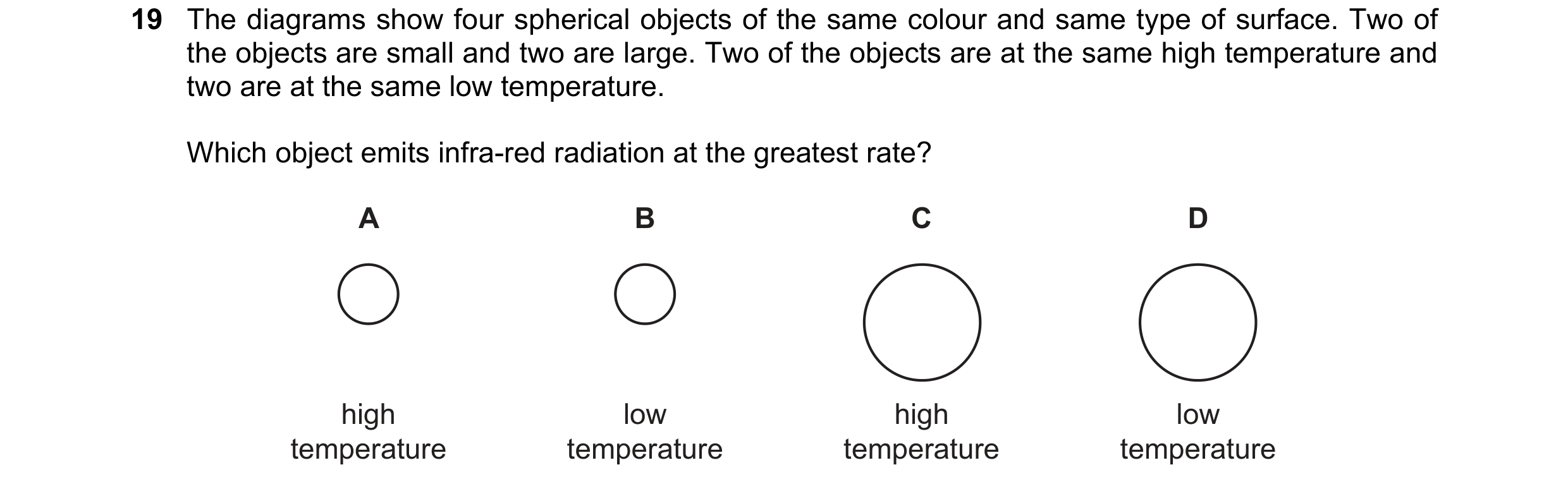 Question 12: The diagrams show four spherical objects of the same colour and same type of surface. Two of the objects are small and two are large. Two o…