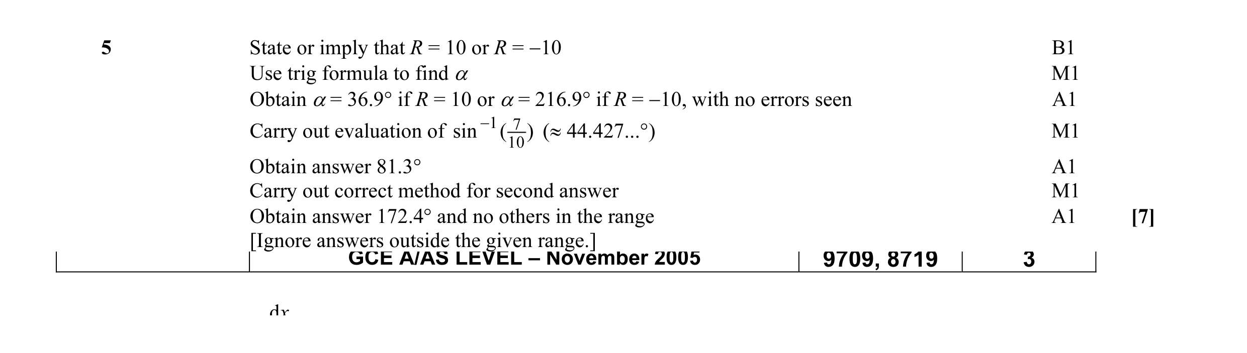 Mark scheme for question 1