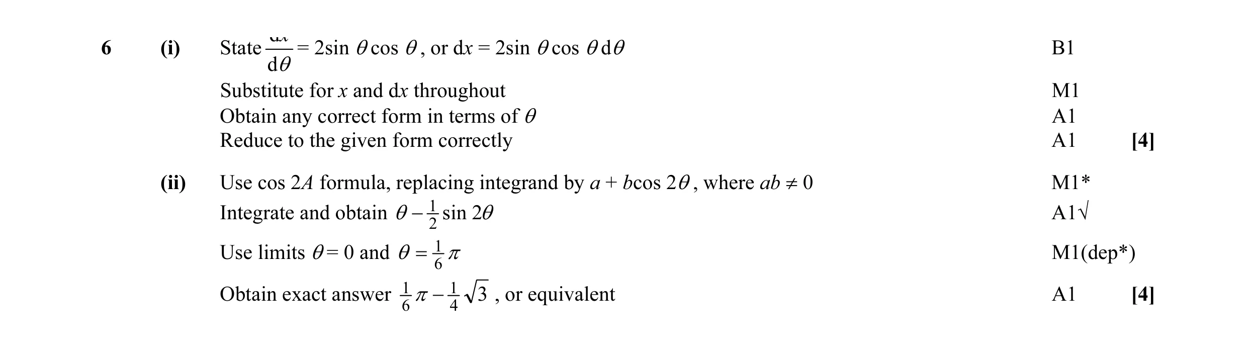 Mark scheme for question 5