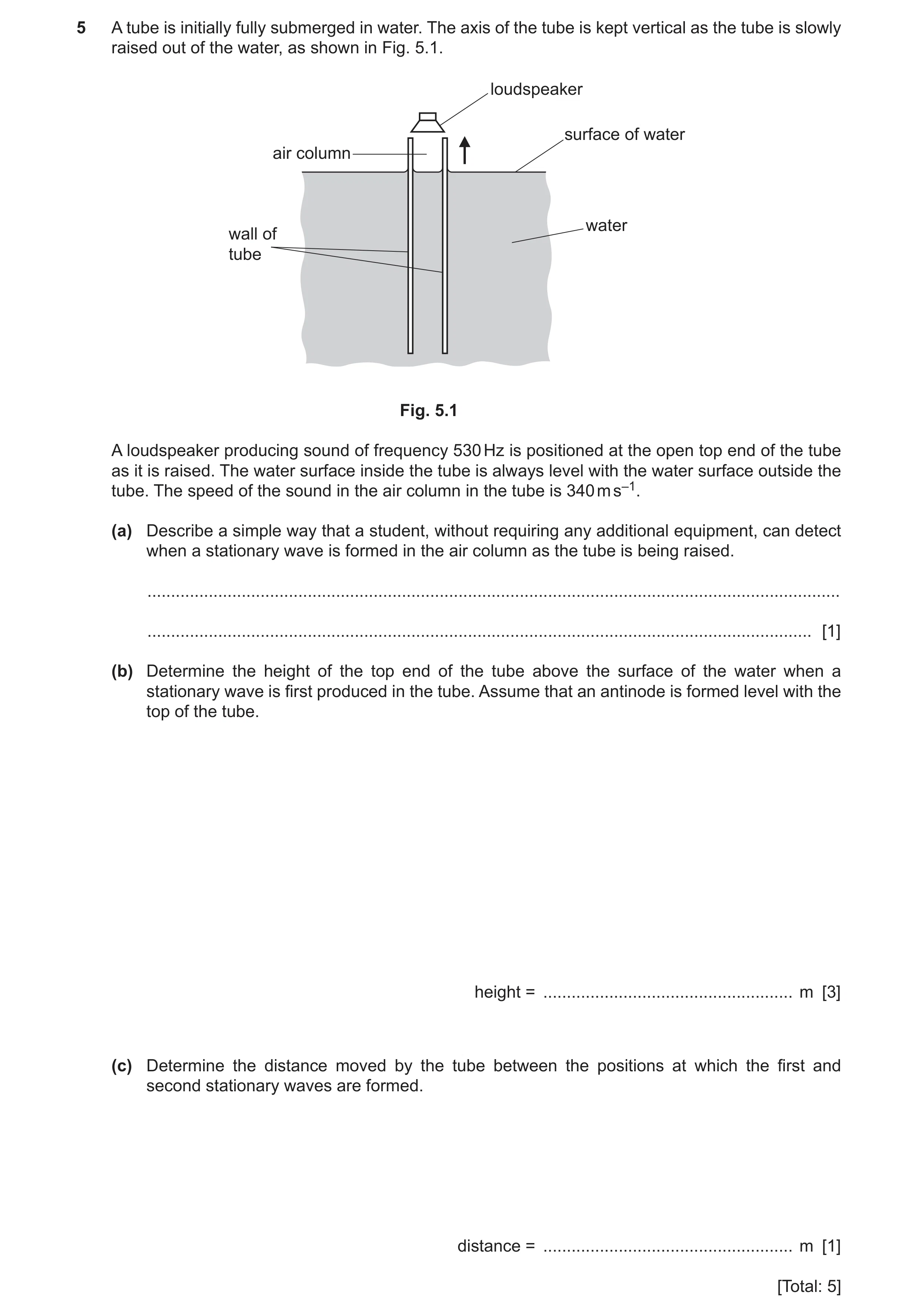 Question 10: A tube is initially fully submerged in water. The axis of the tube is kept vertical as the tube is slowly raised out of the water, as shown…
