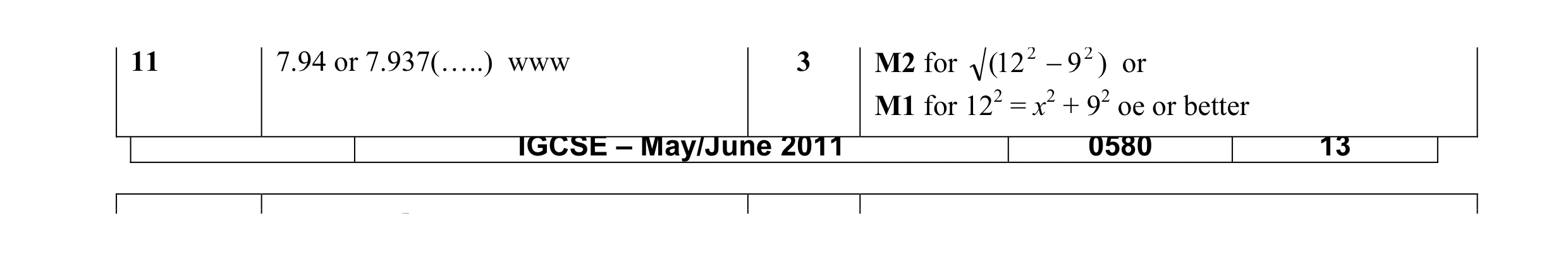 Mark scheme for question 5
