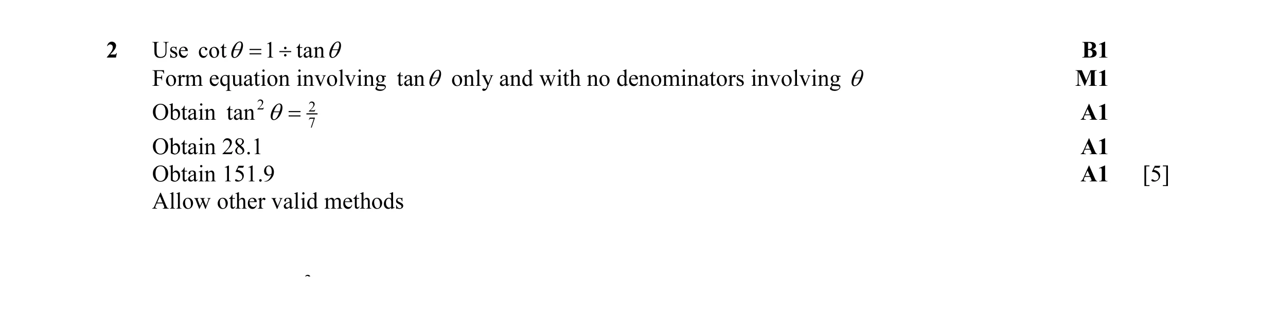 Mark scheme for question 51