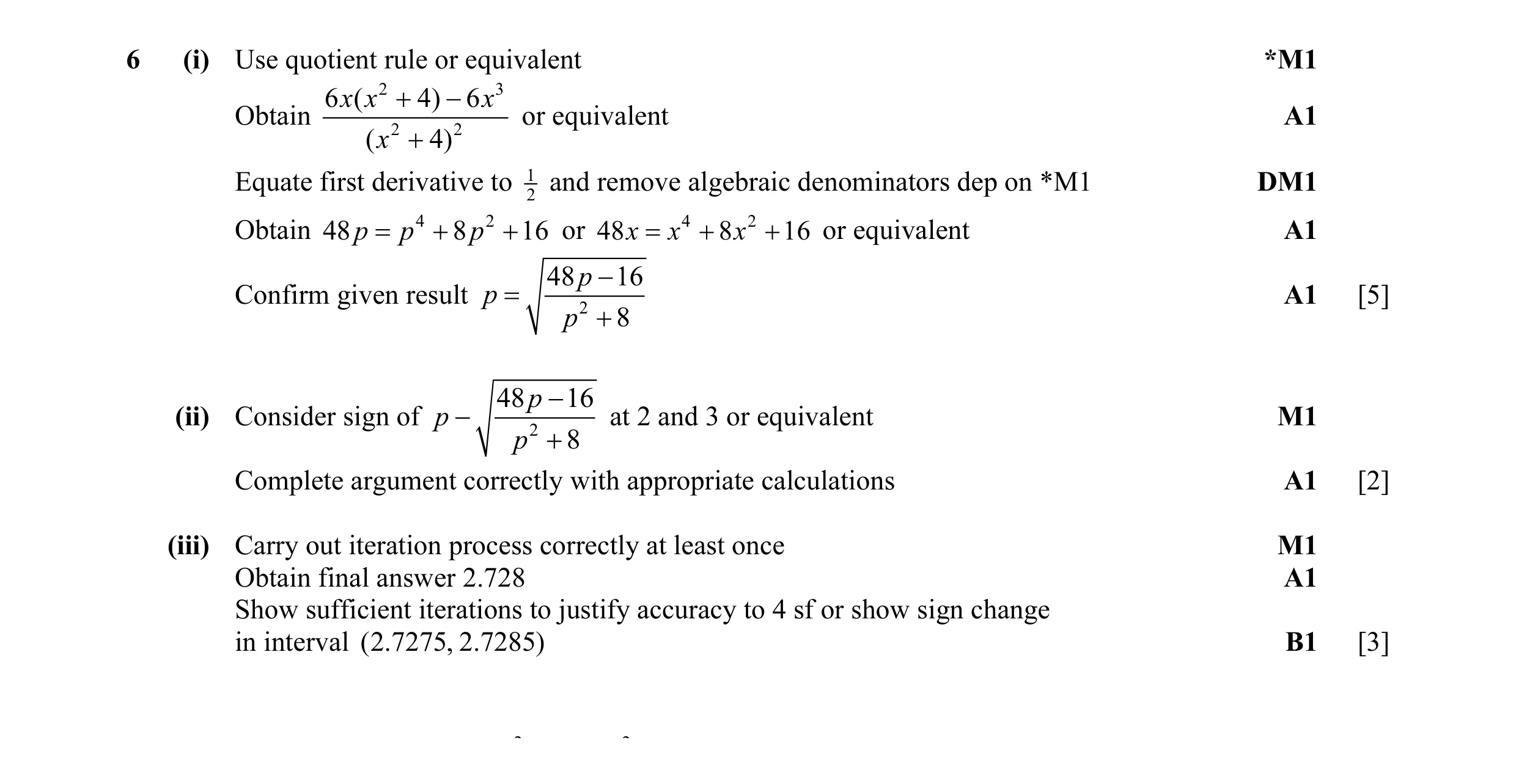 Mark scheme for question 47