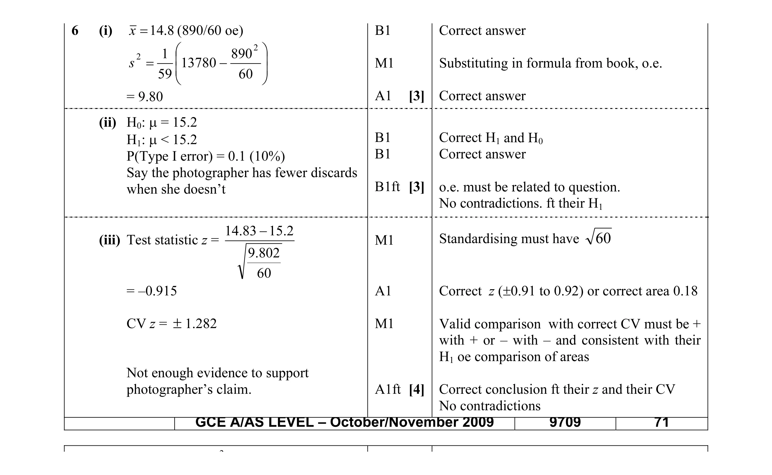 Mark scheme for question 1