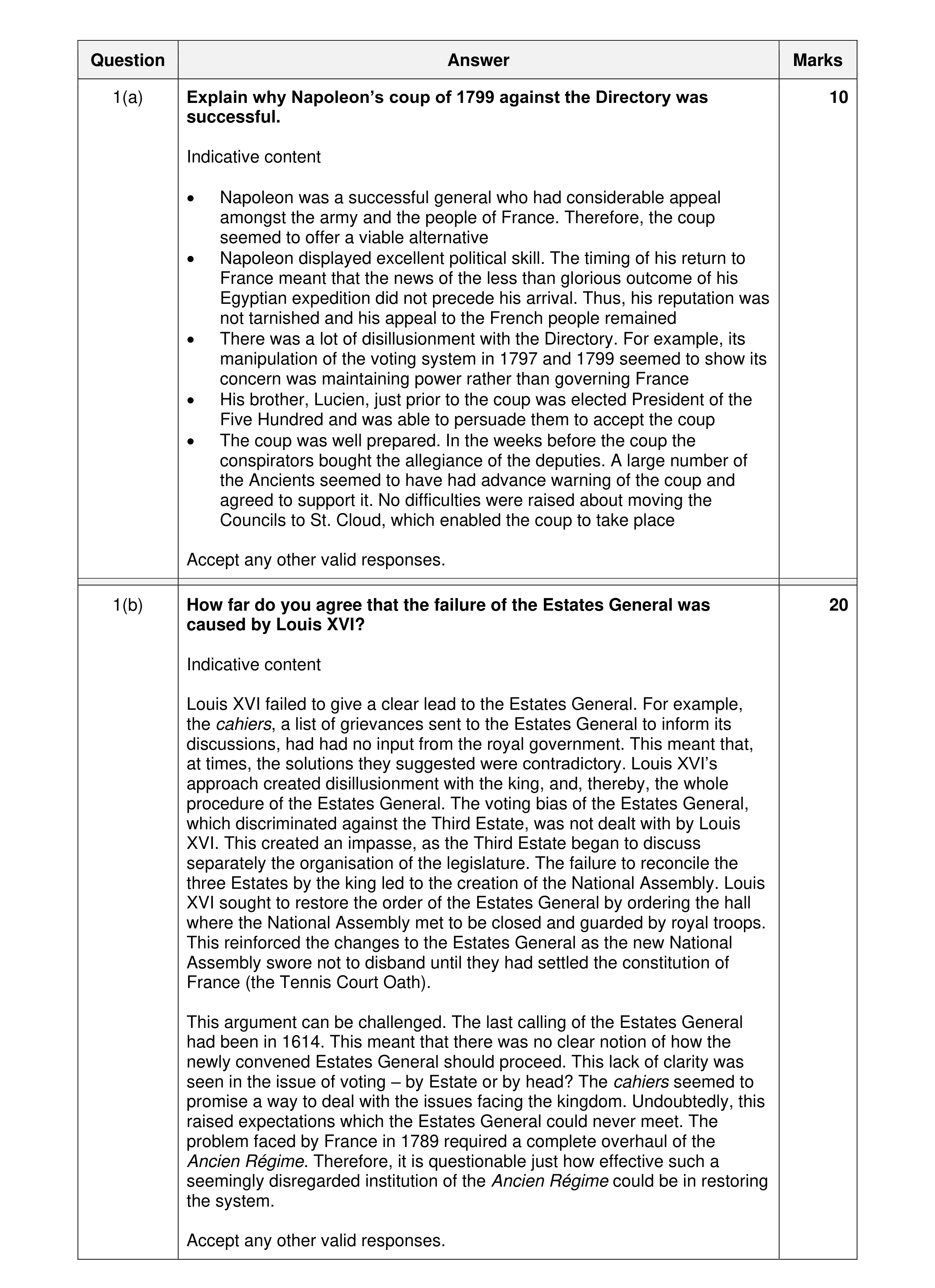 Mark scheme for question 7