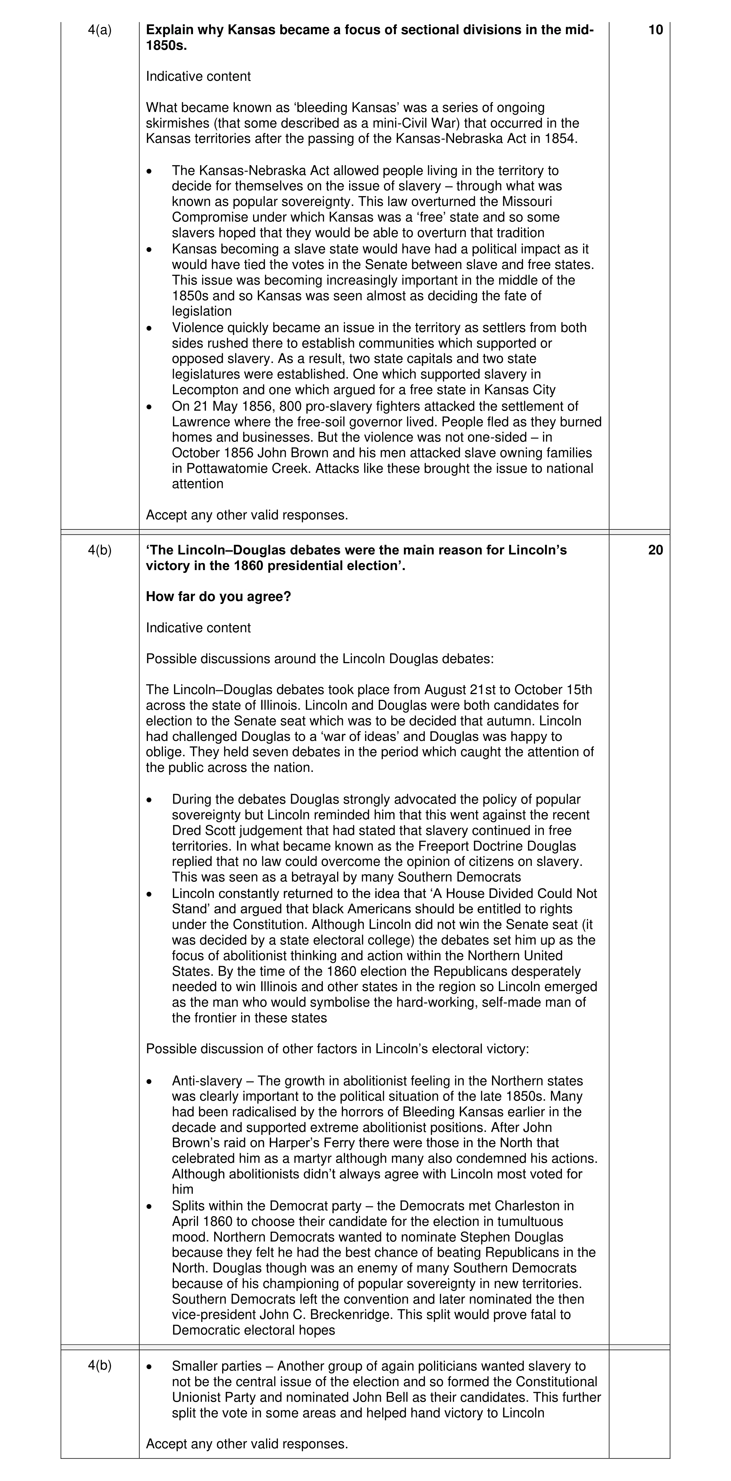 Mark scheme for question 7