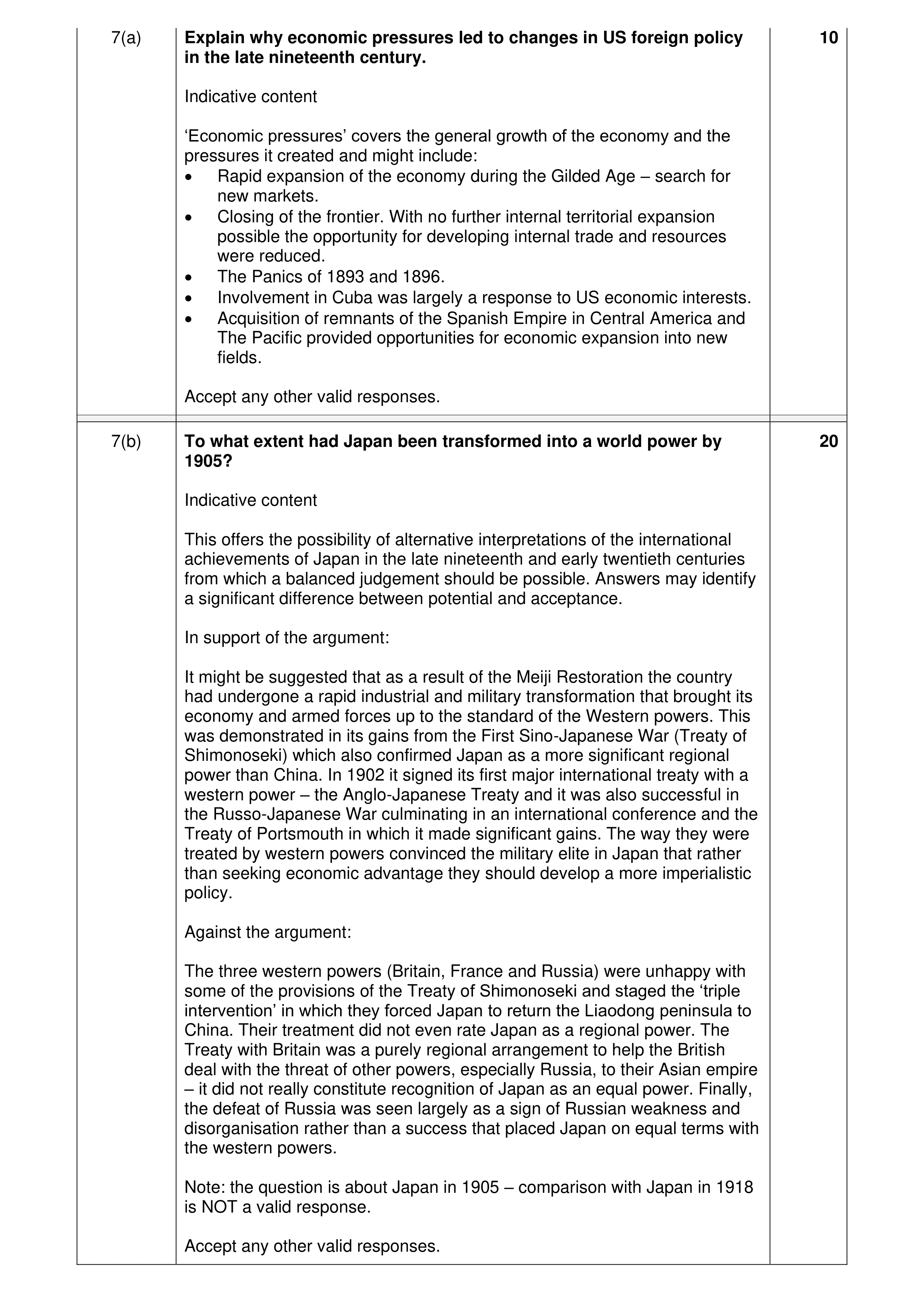 Mark scheme for question 10