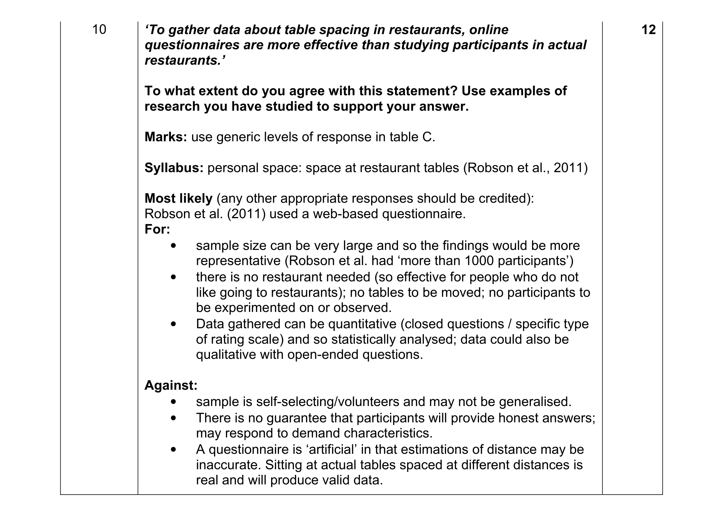 Mark scheme for question 7