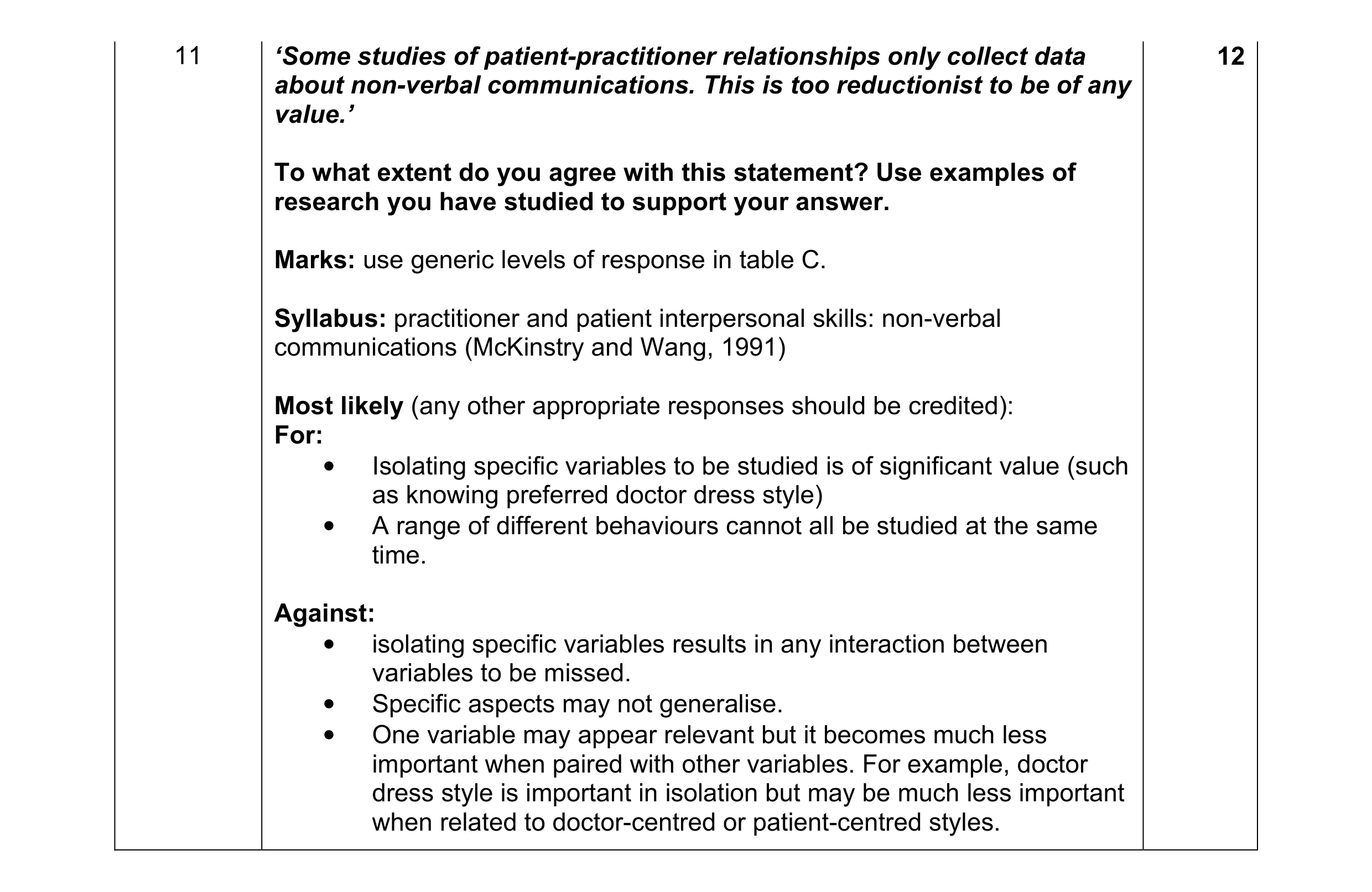 Mark scheme for question 4