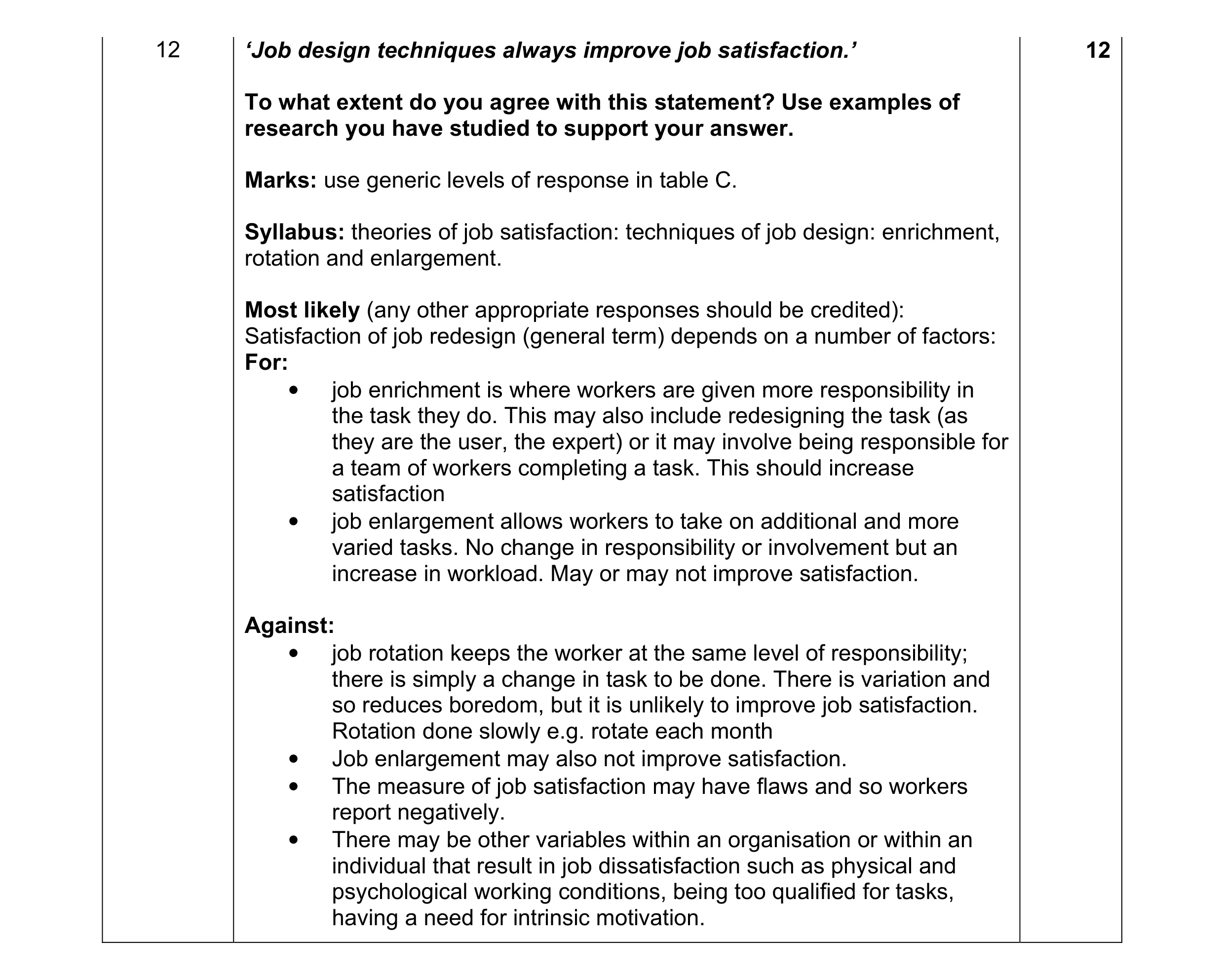 Mark scheme for question 3