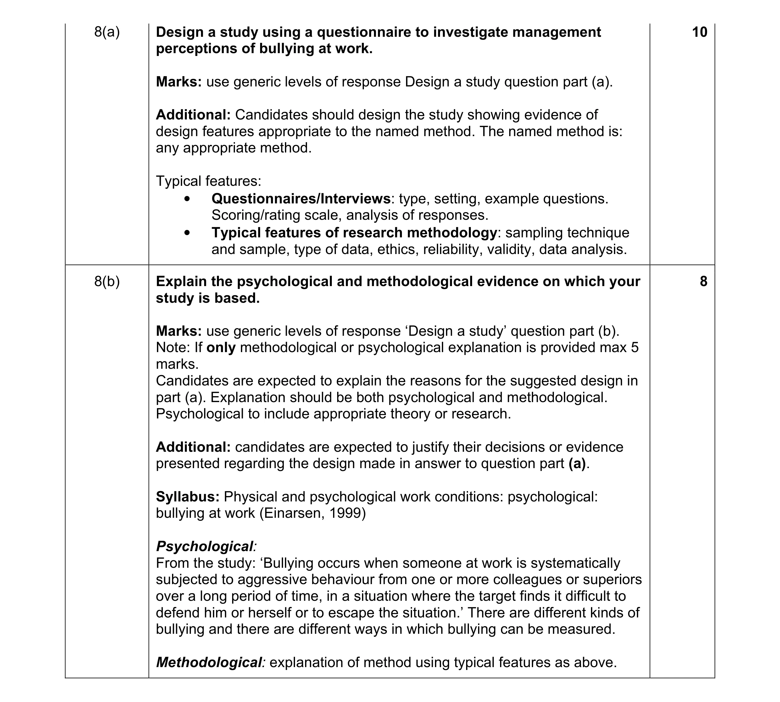 Mark scheme for question 5