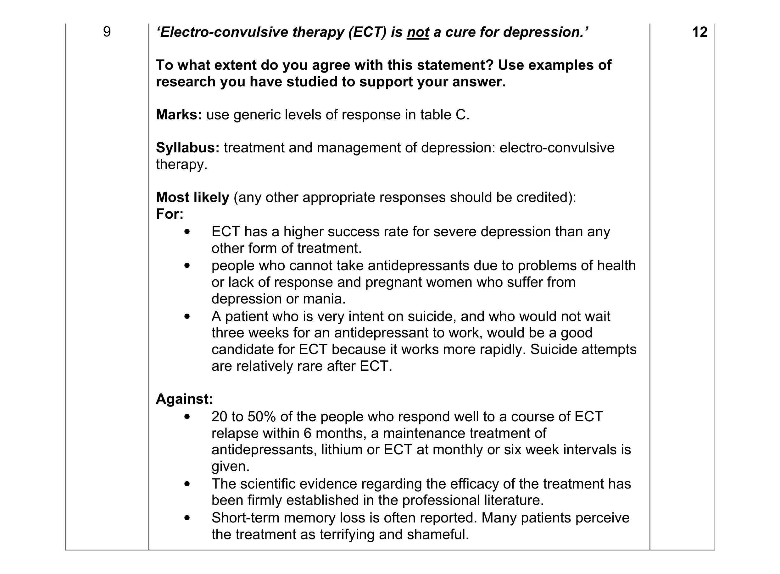 Mark scheme for question 2
