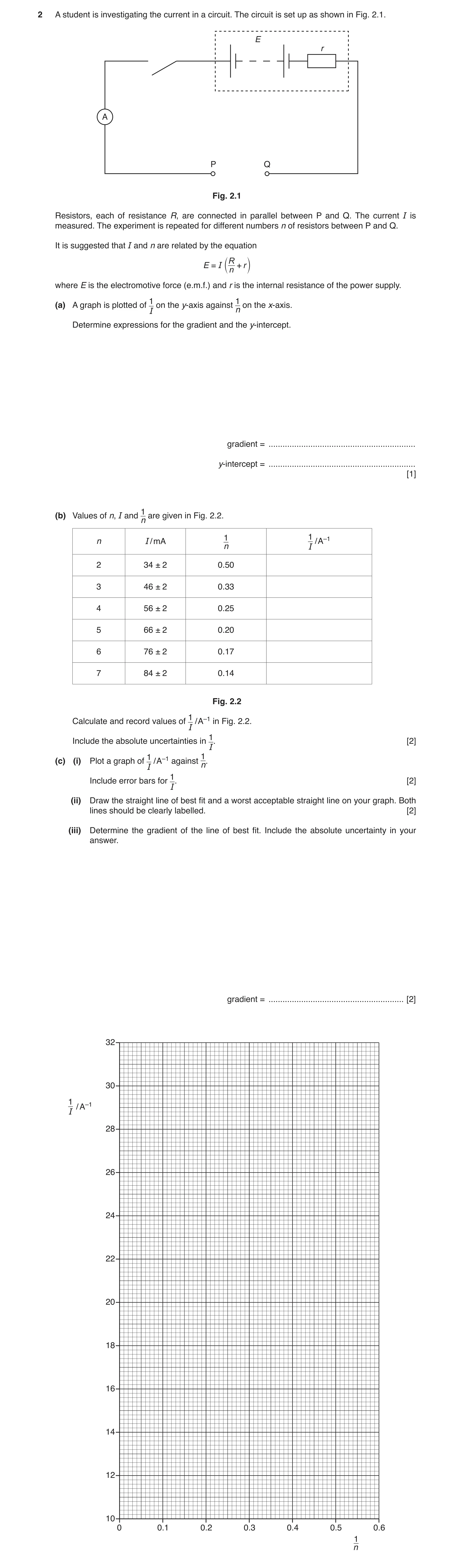 Question 35: A student is investigating the current in a circuit. The circuit is set up as shown in Fig. 2.1. E r A P Q Fig. 2.1 Resistors, each of resi…