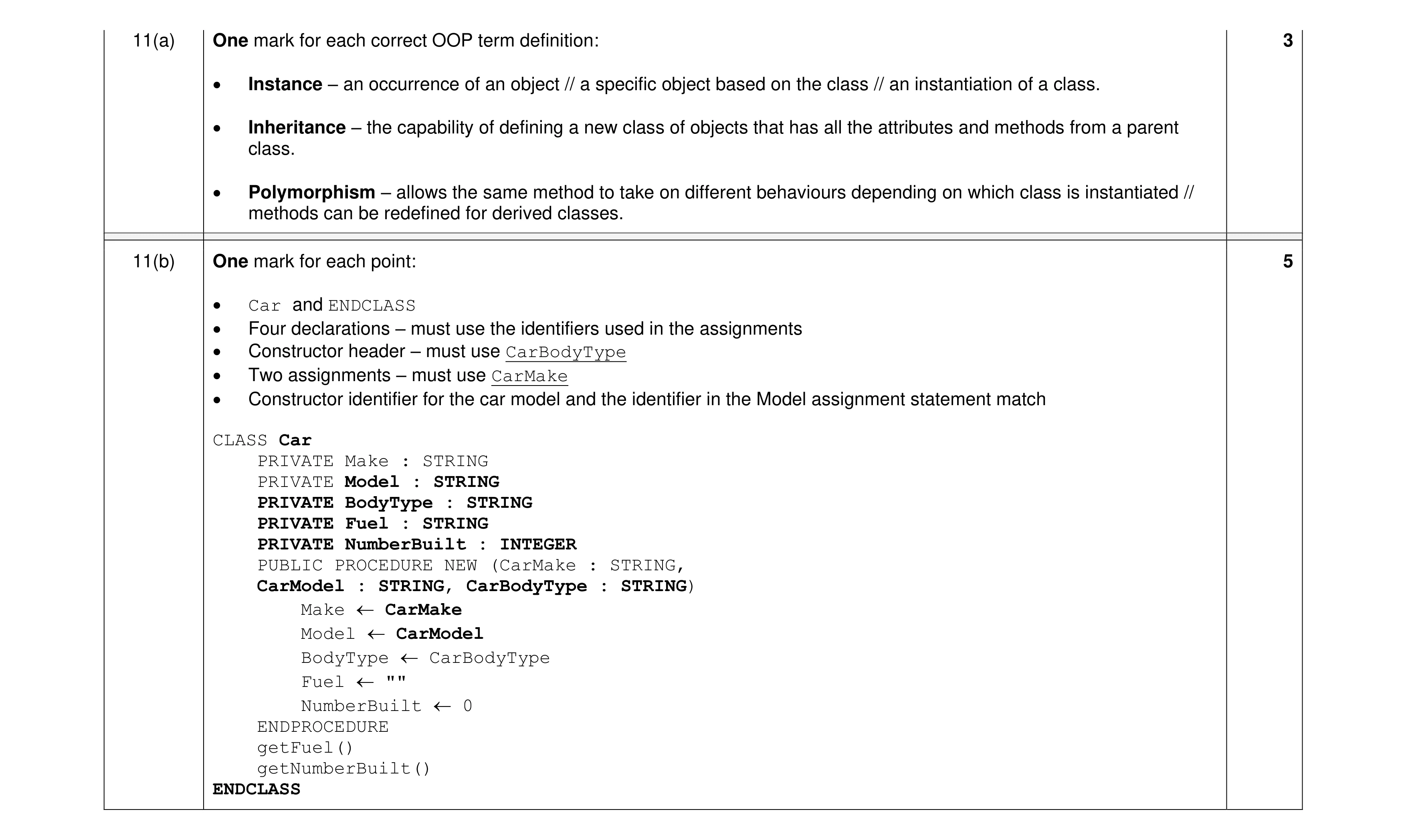 Mark scheme for question 13