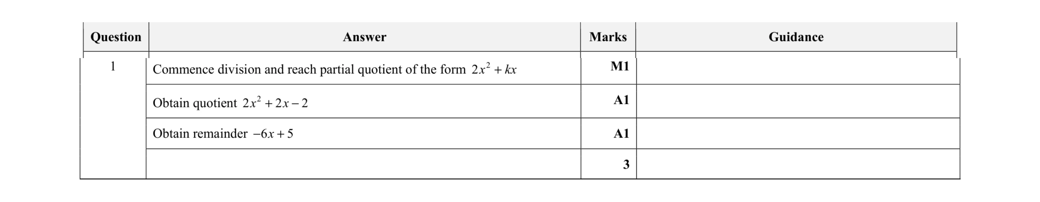 Mark scheme for question 18