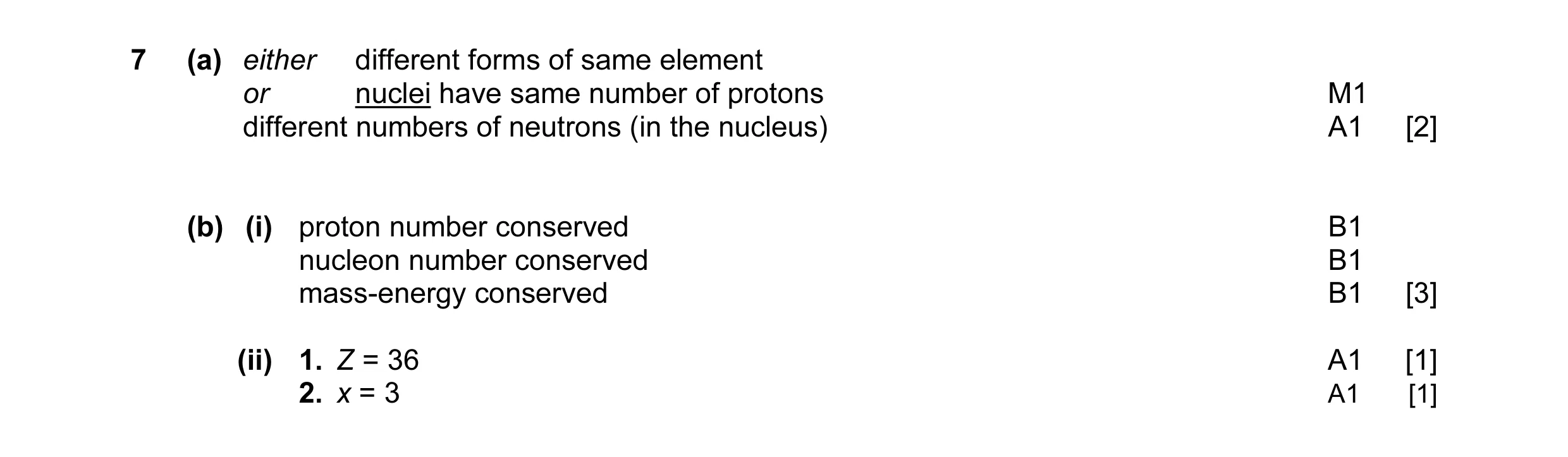 Mark scheme for question 8