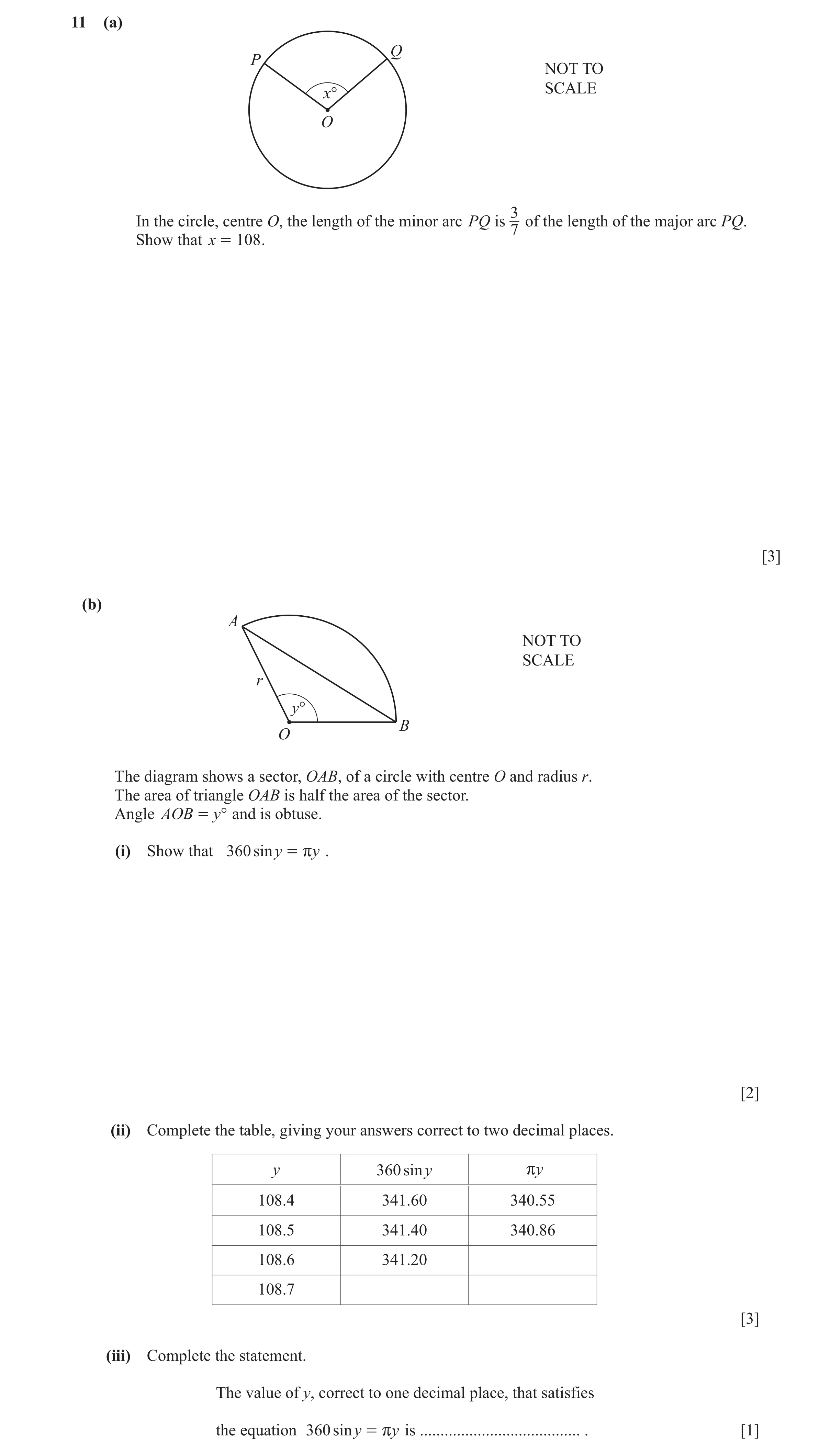 Question 14: (a) Q P NOT TO SCALE x° O 3 In the circle, centre O, the length of the minor arc PQ is of the length of the major arc PQ. 7 Show that x = 1…
