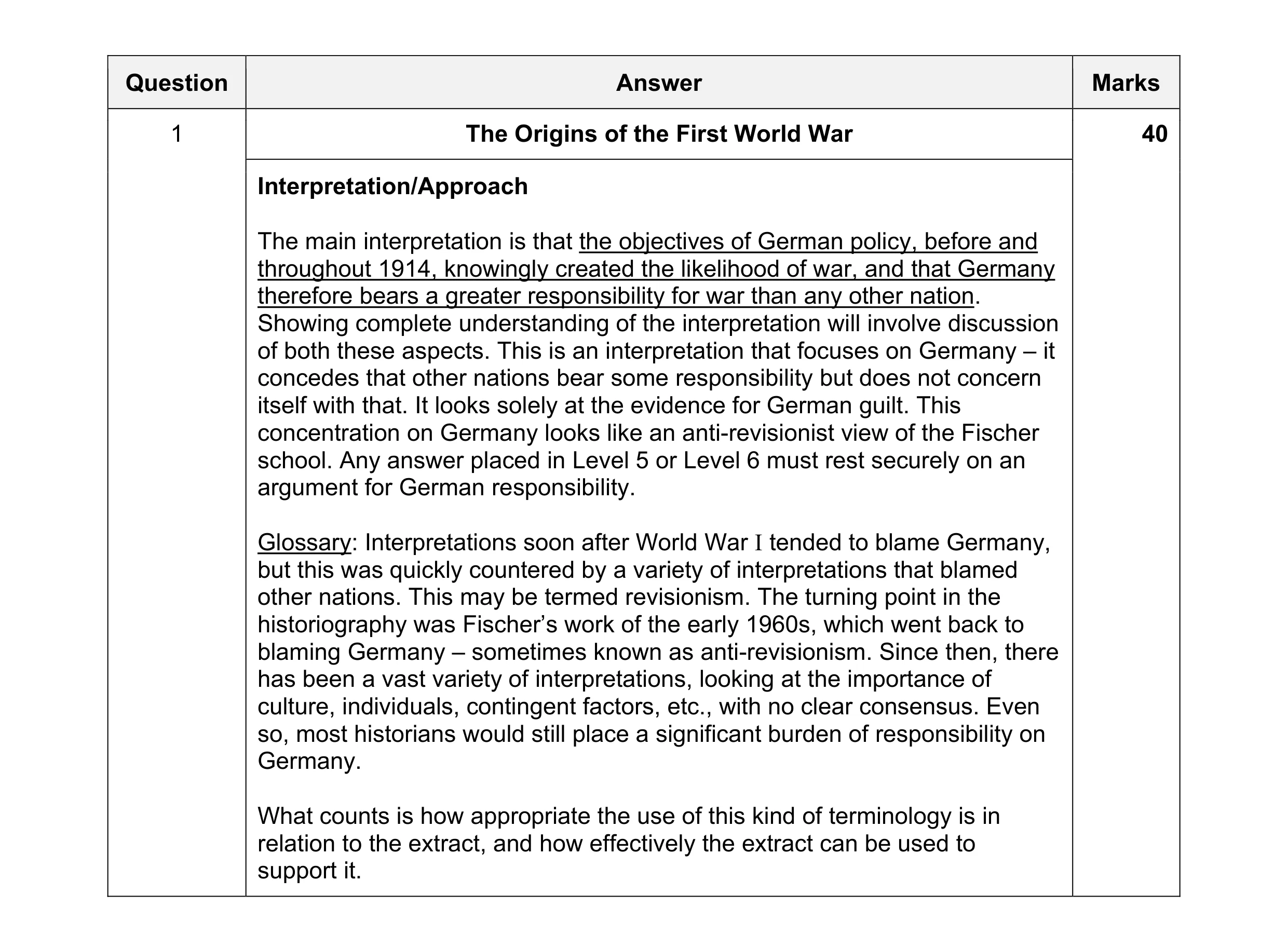 Mark scheme for question 5