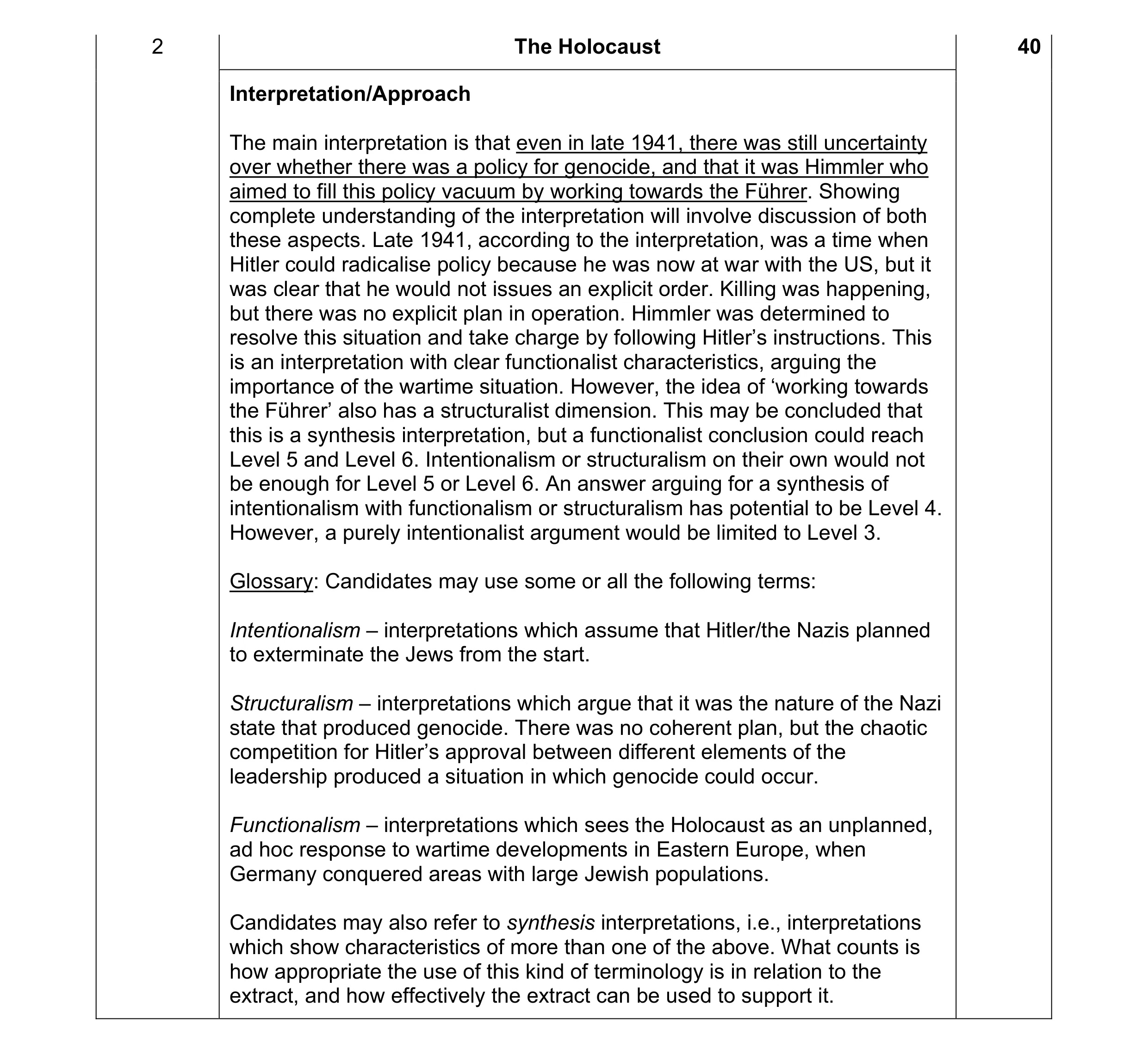 Mark scheme for question 6