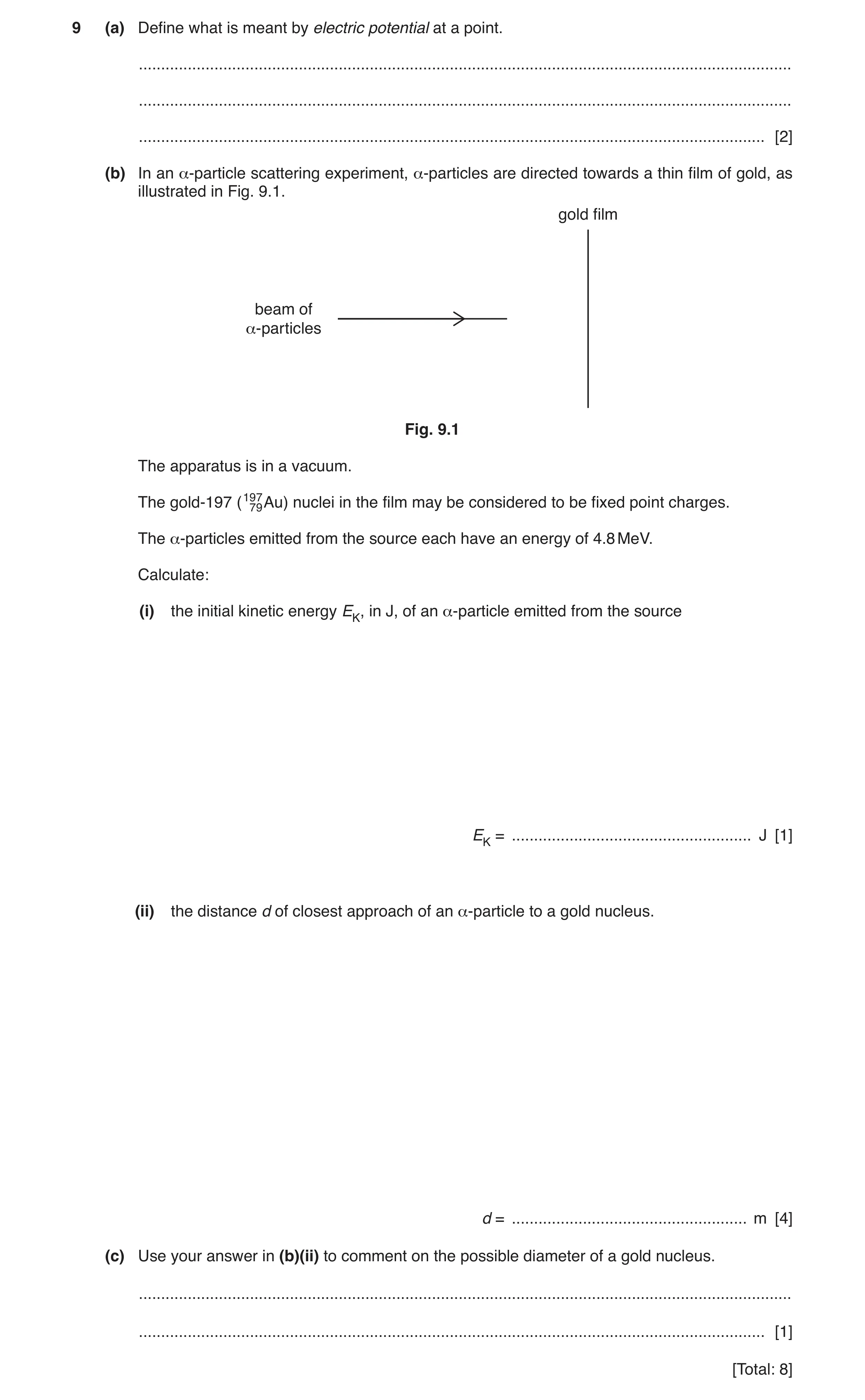 Question 8: (a) Define what is meant by electric potential at a point. ................................................................................…
