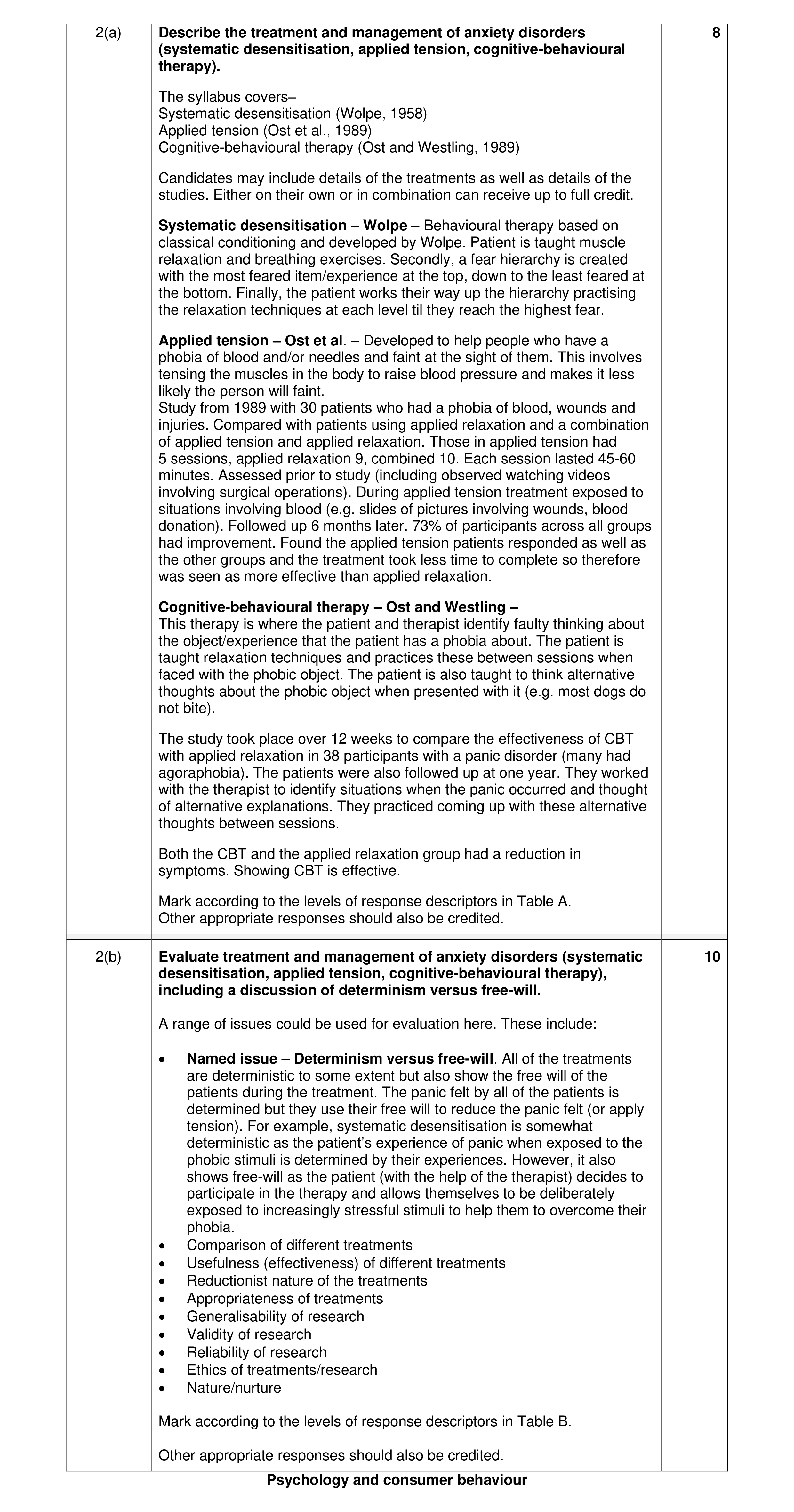 Mark scheme for question 11
