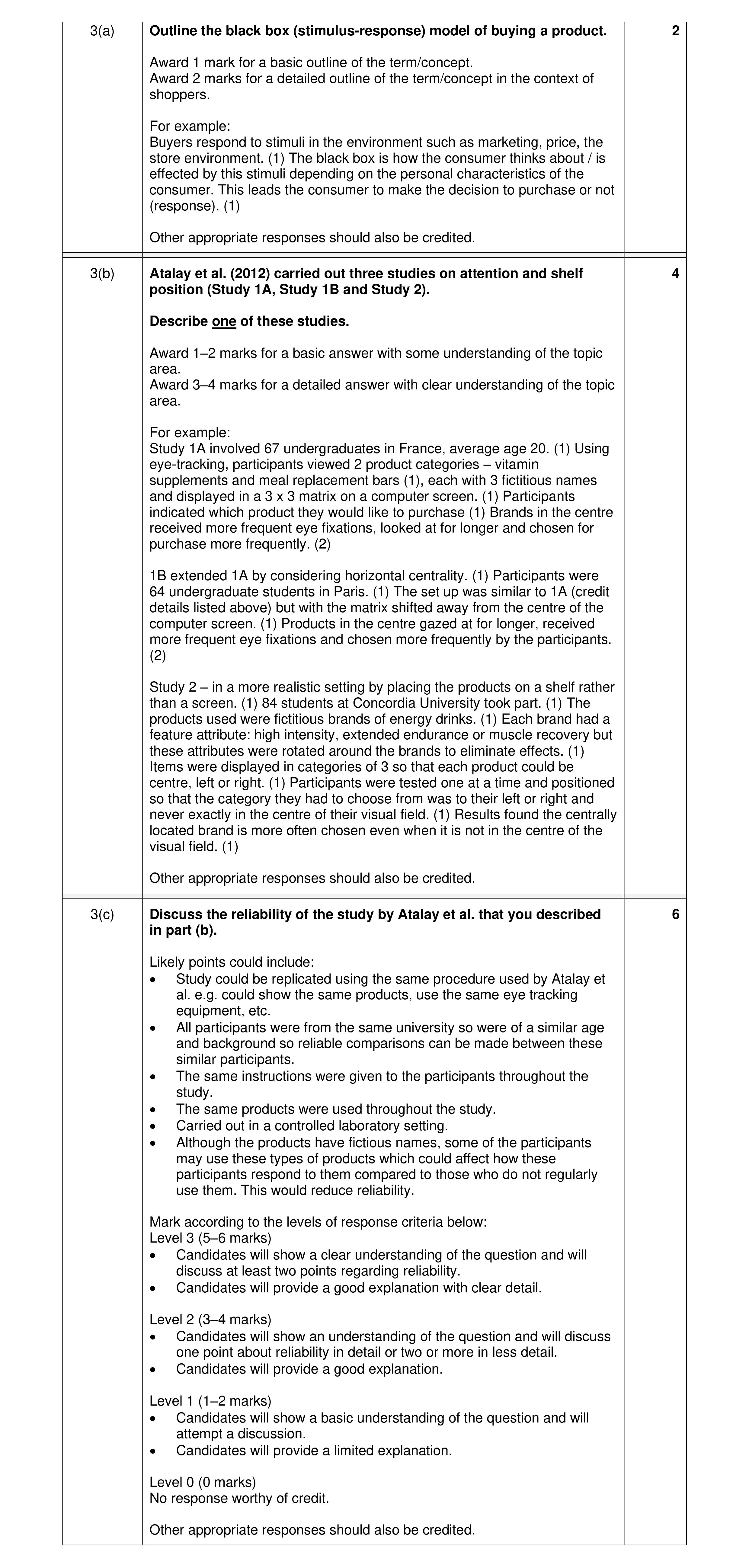 Mark scheme for question 25