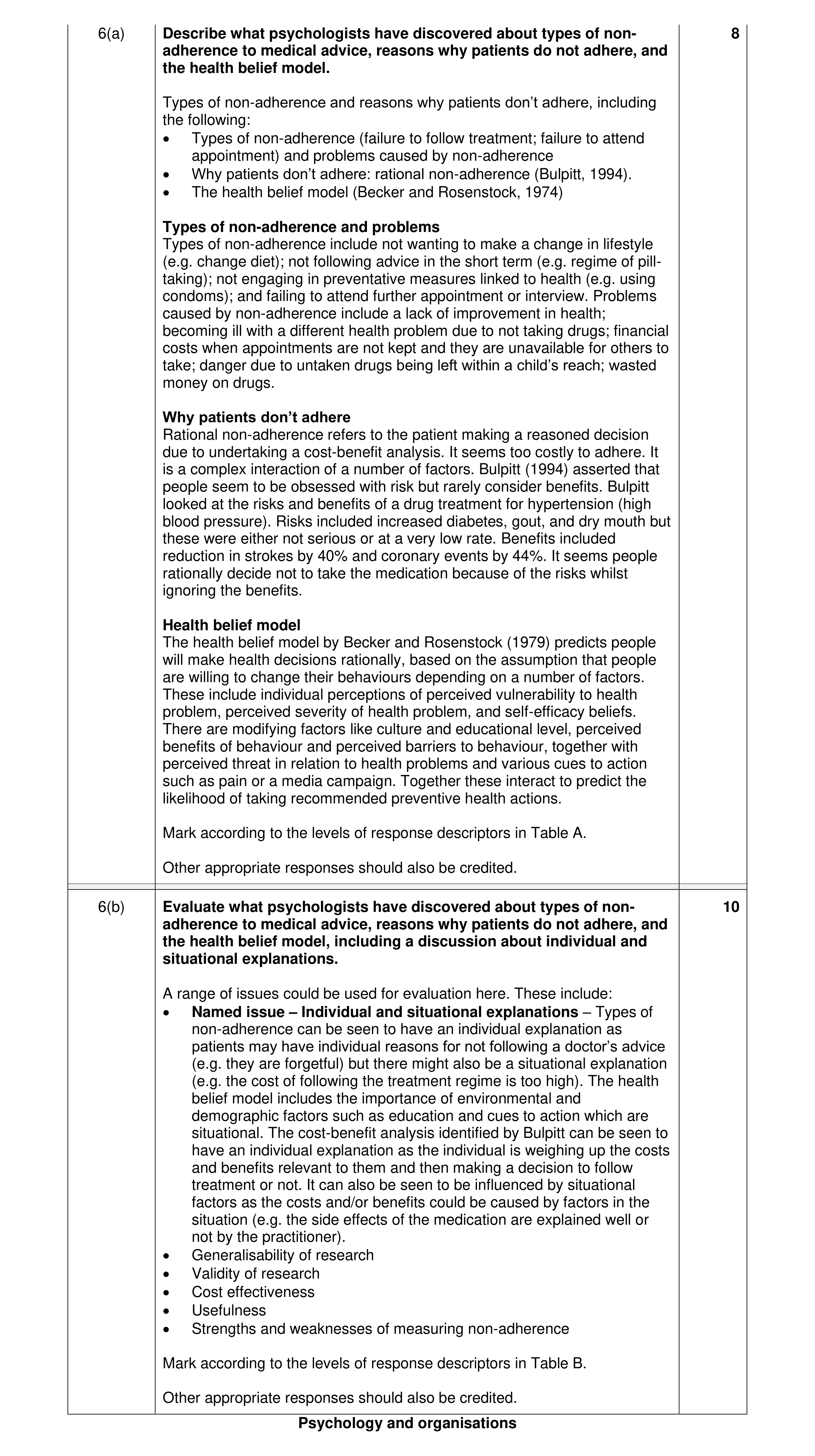 Mark scheme for question 17