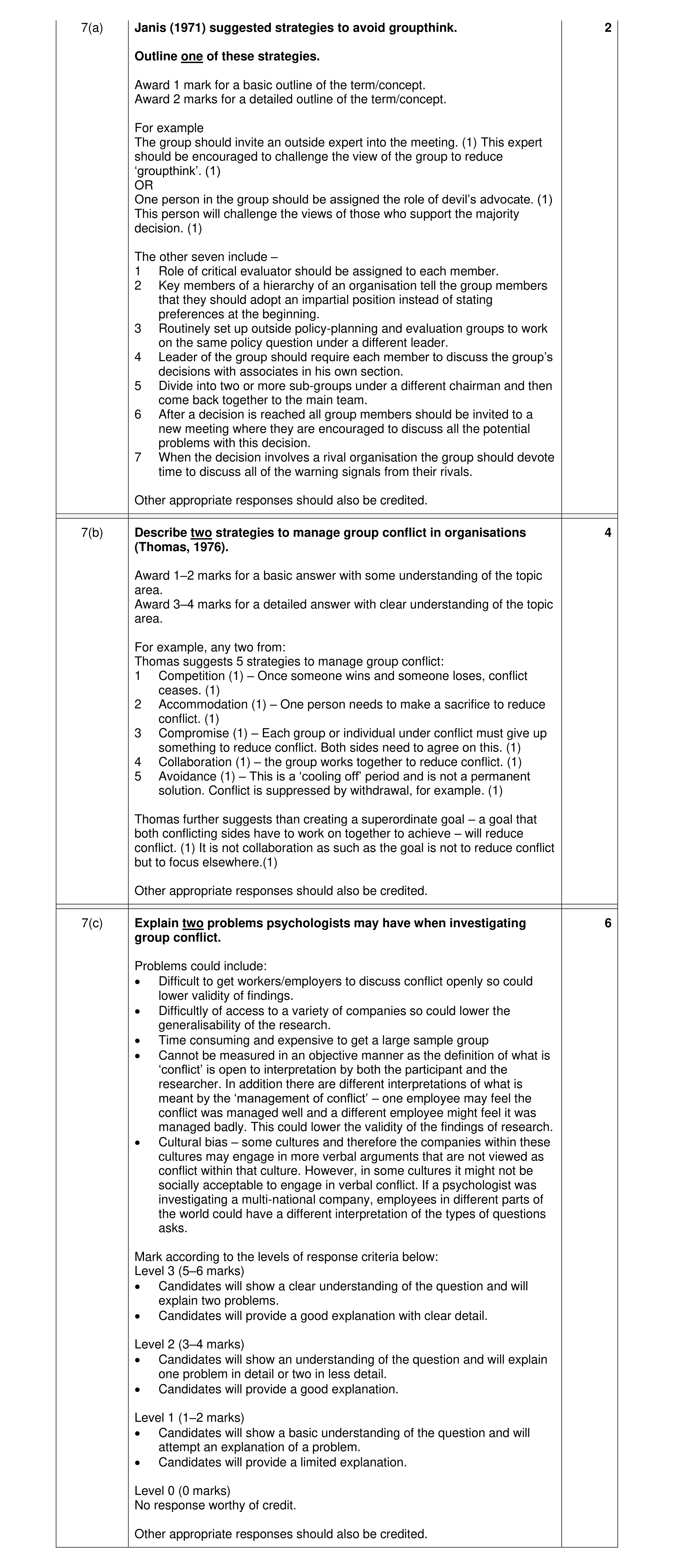 Mark scheme for question 11