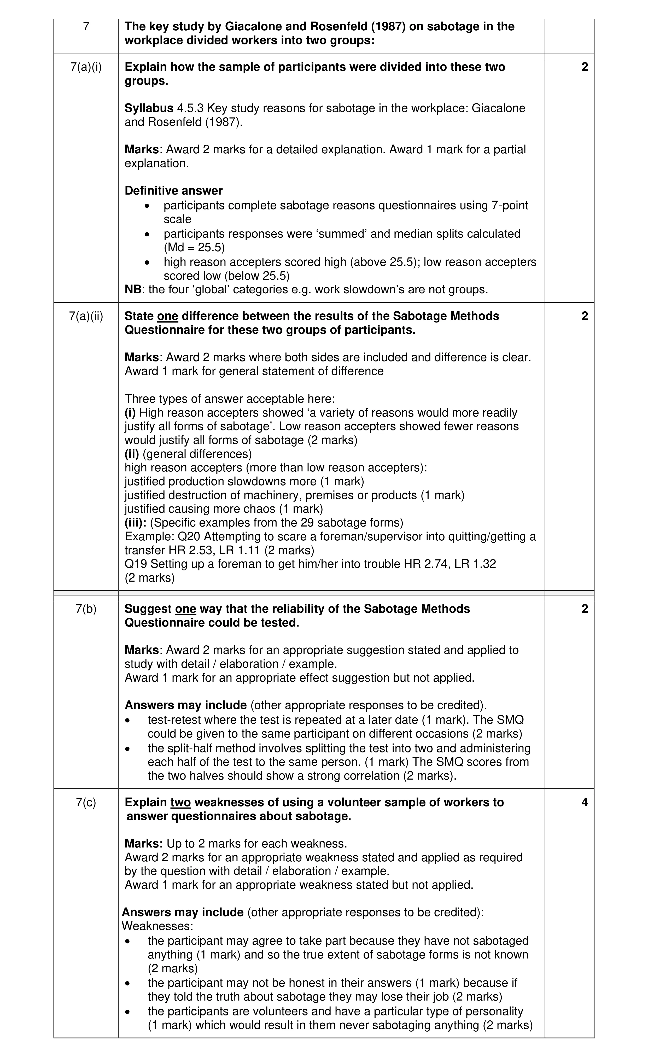 Mark scheme for question 25