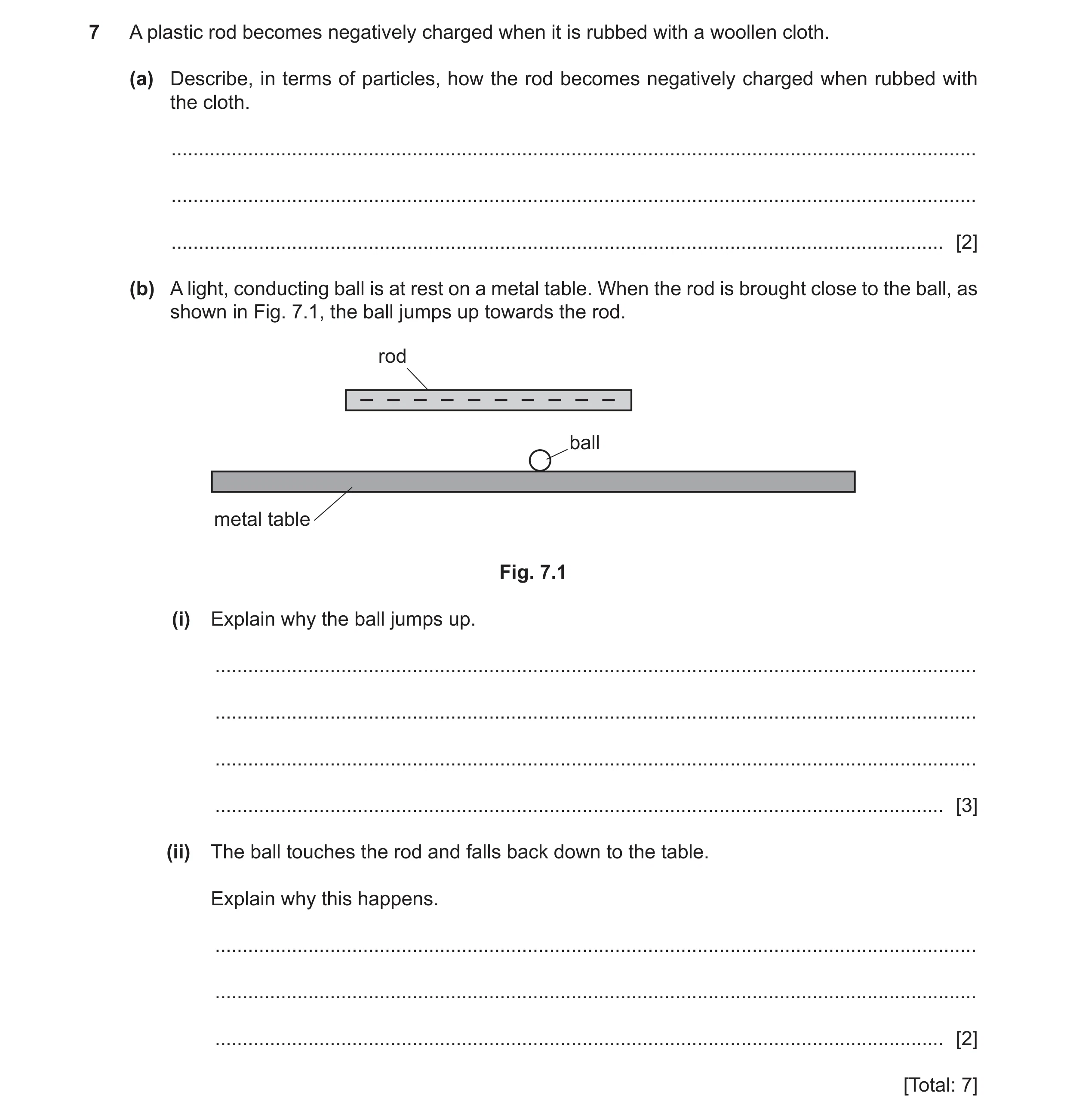 Question 13: A plastic rod becomes negatively charged when it is rubbed with a woollen cloth. (a) Describe, in terms of particles, how the rod becomes n…