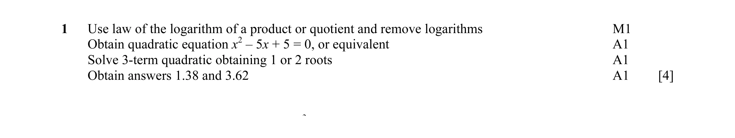 Mark scheme for question 3
