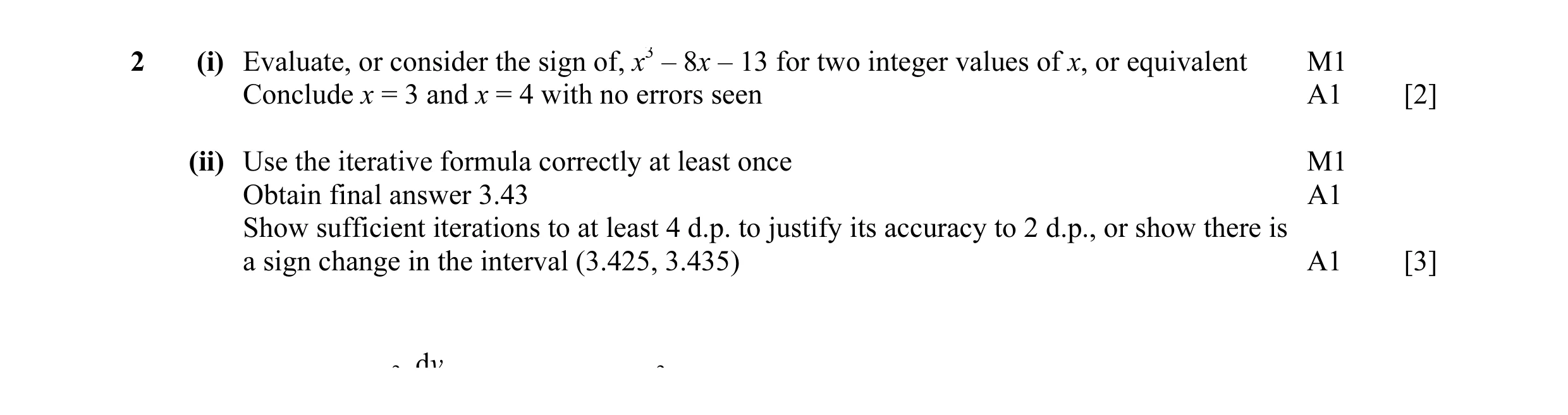 Mark scheme for question 9