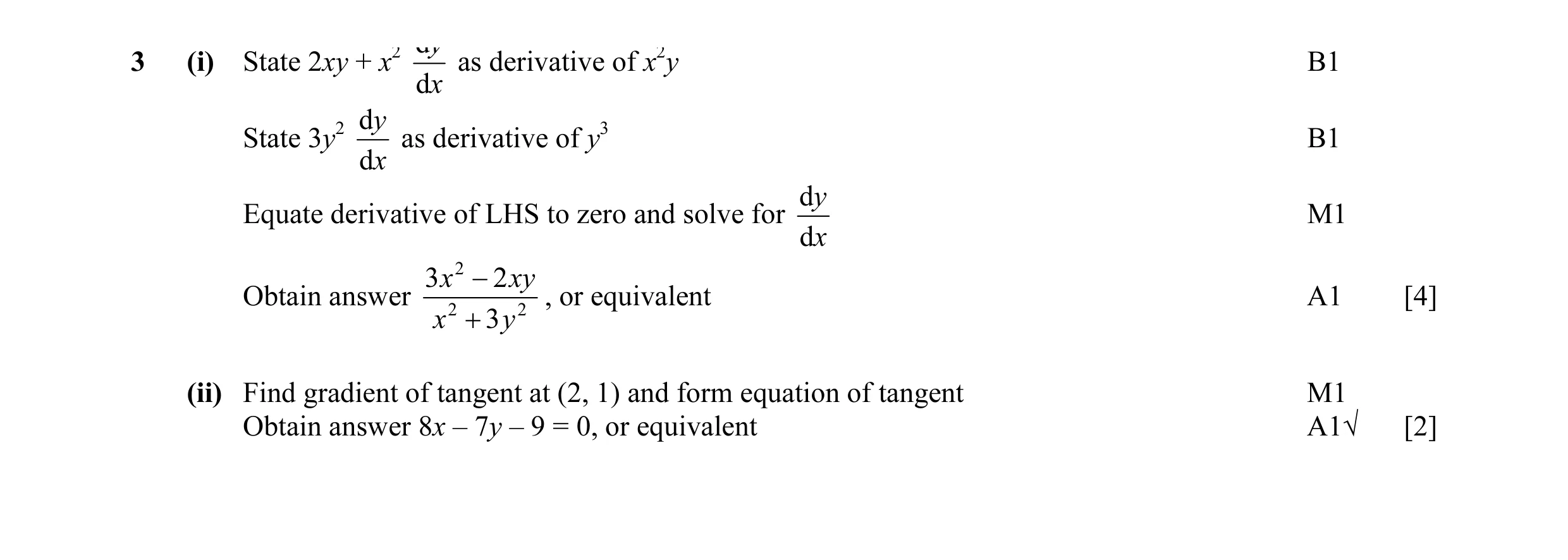 Mark scheme for question 8