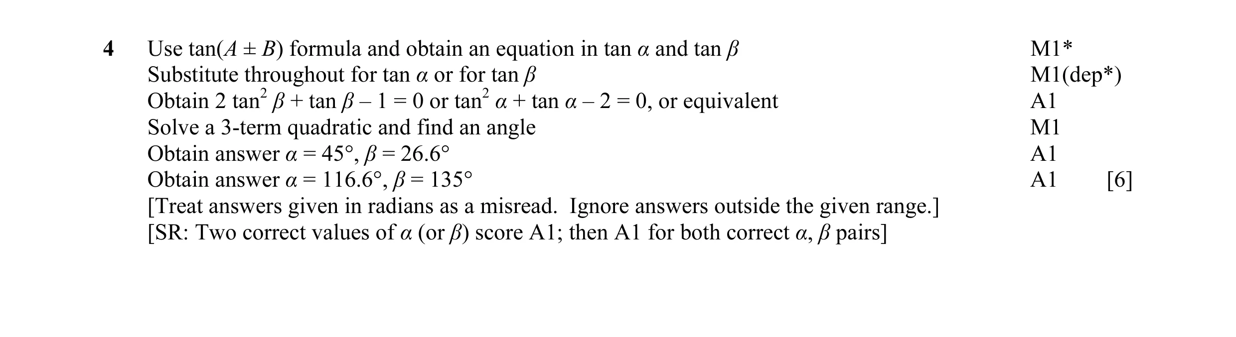 Mark scheme for question 11