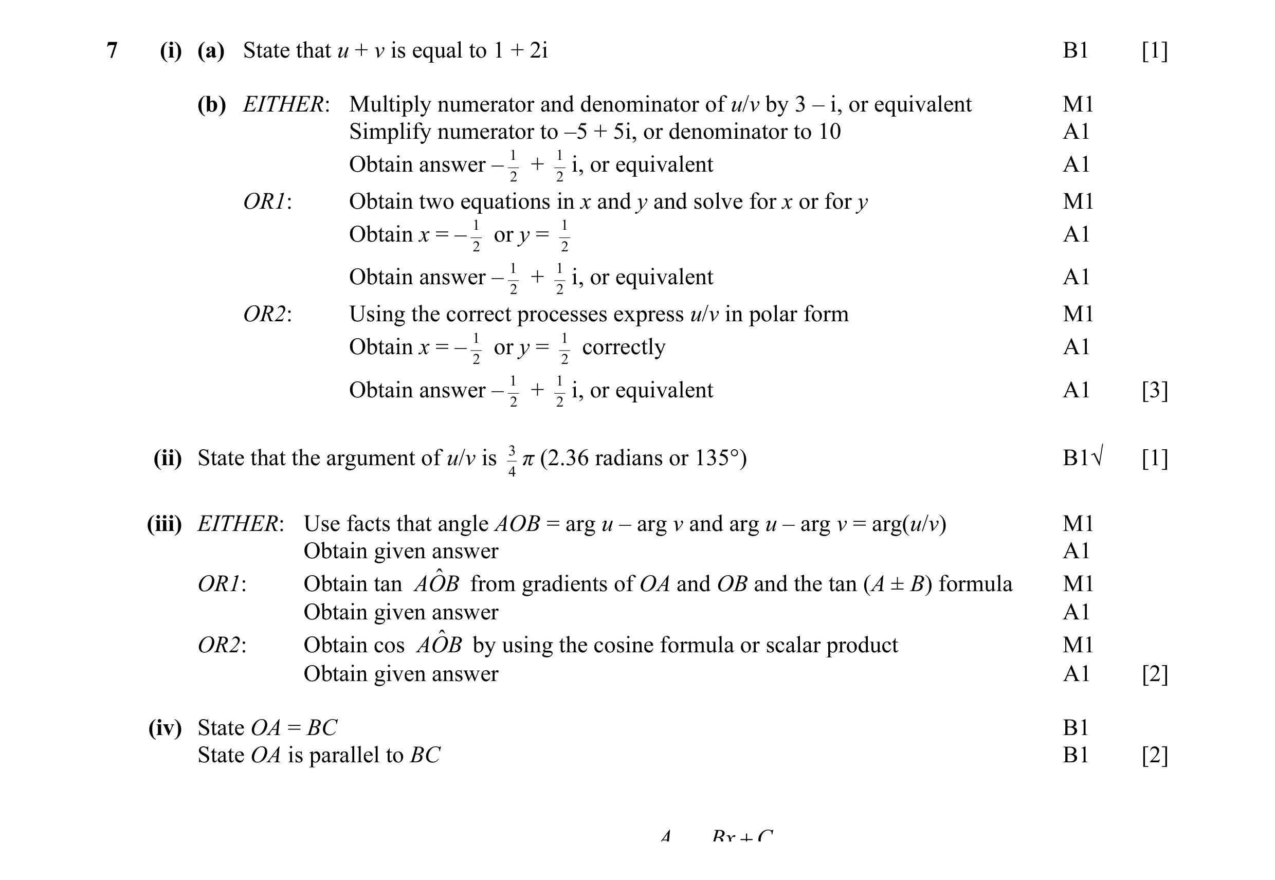 Mark scheme for question 9
