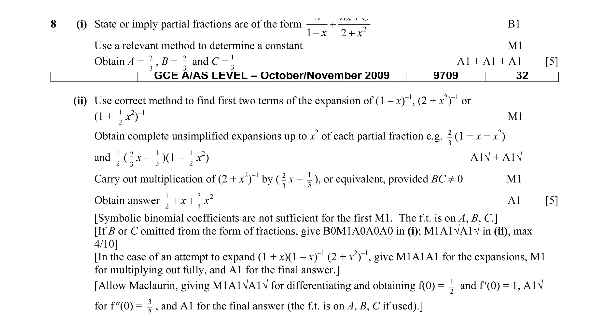Mark scheme for question 8