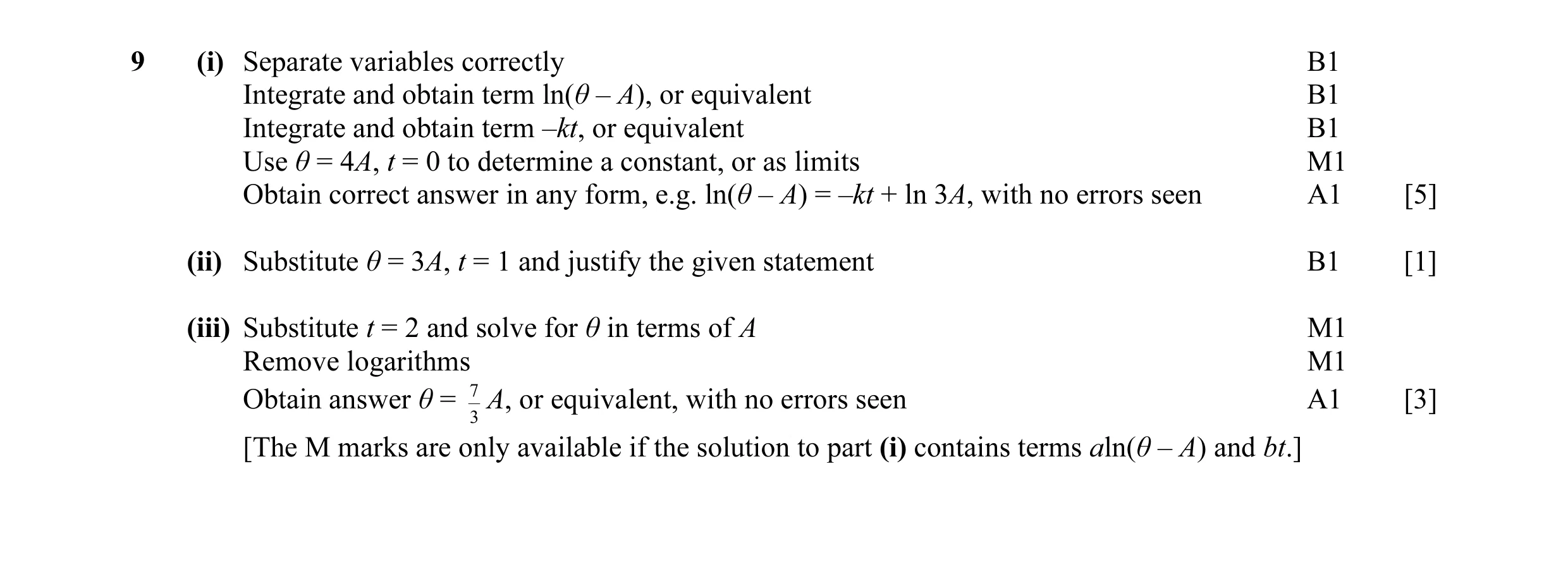 Mark scheme for question 6