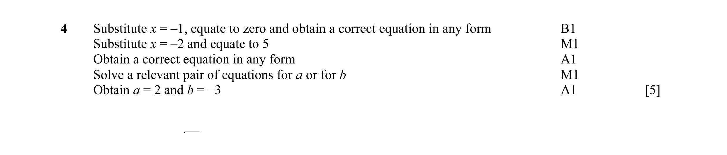 Mark scheme for question 5