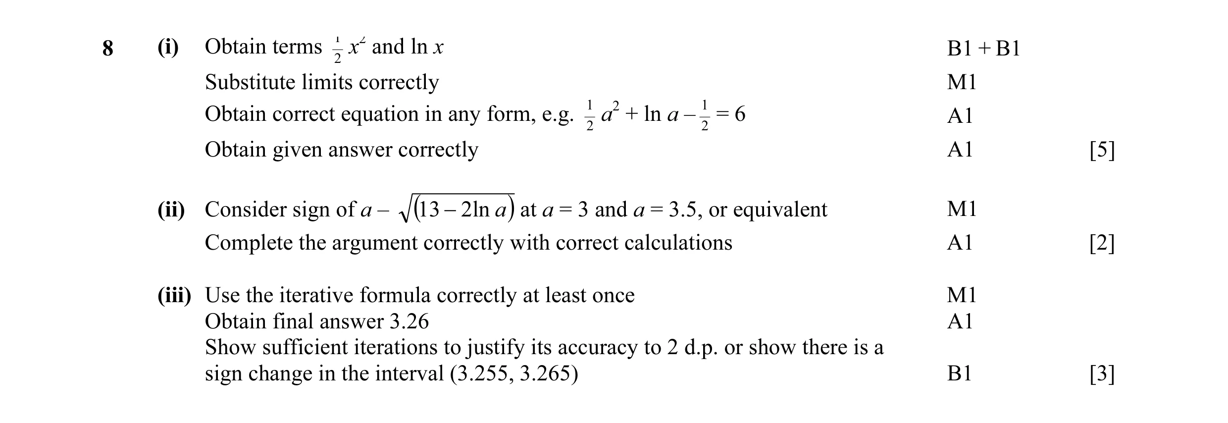 Mark scheme for question 9