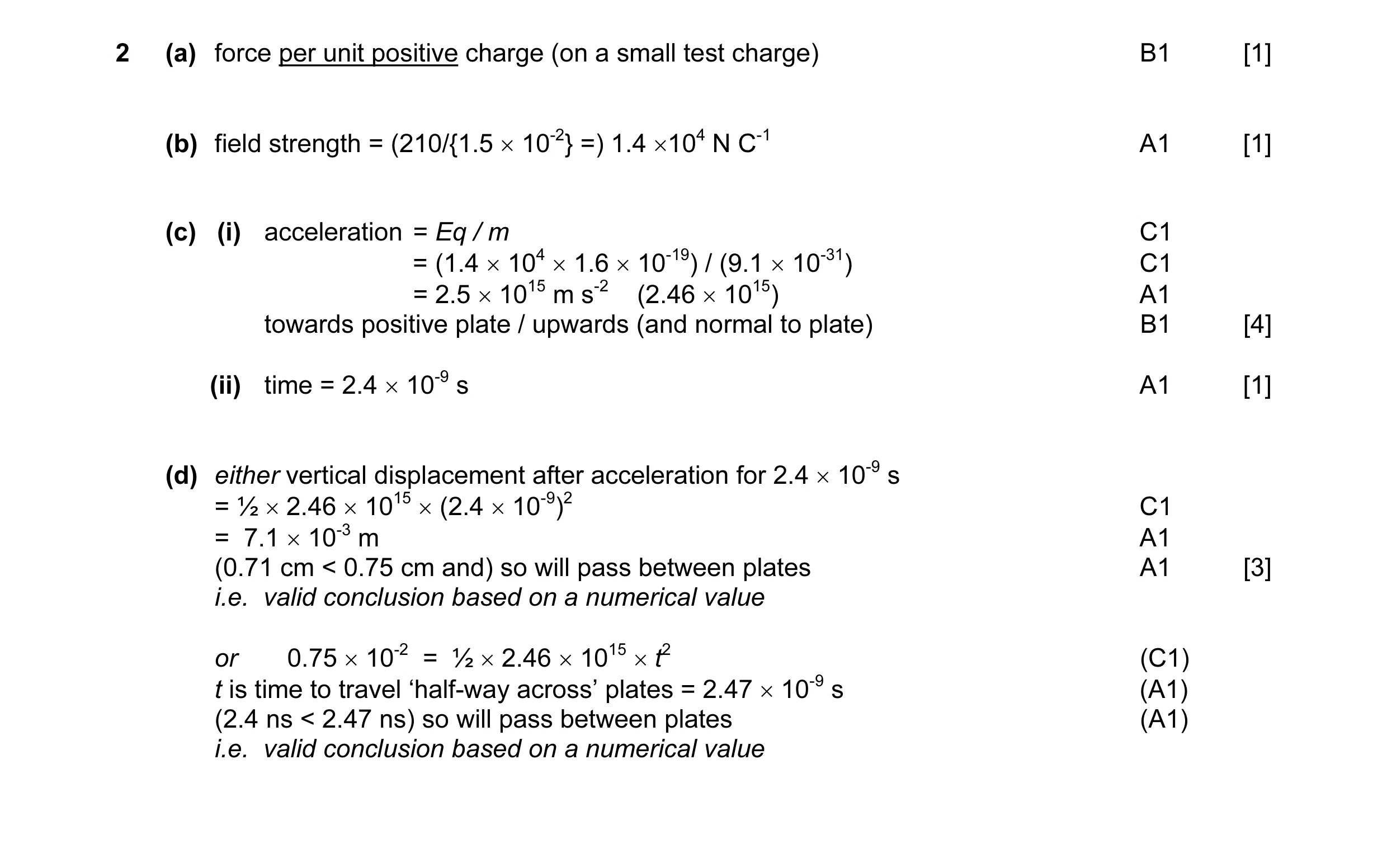Mark scheme for question 2