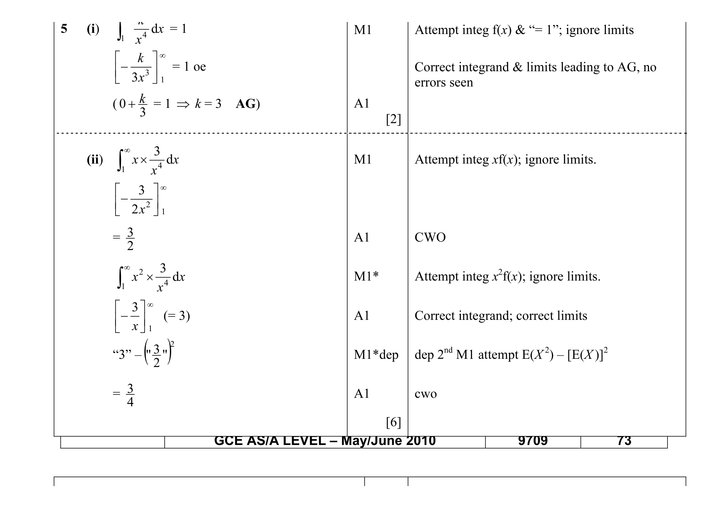 Mark scheme for question 7