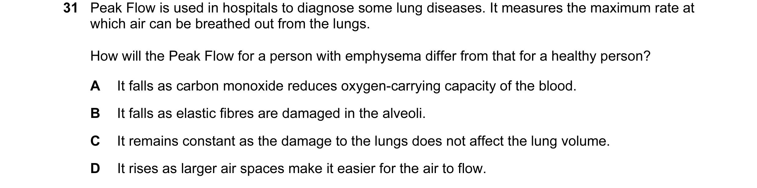 Question 86: Peak Flow is used in hospitals to diagnose some lung diseases. It measures the maximum rate at which air can be breathed out from the lungs…